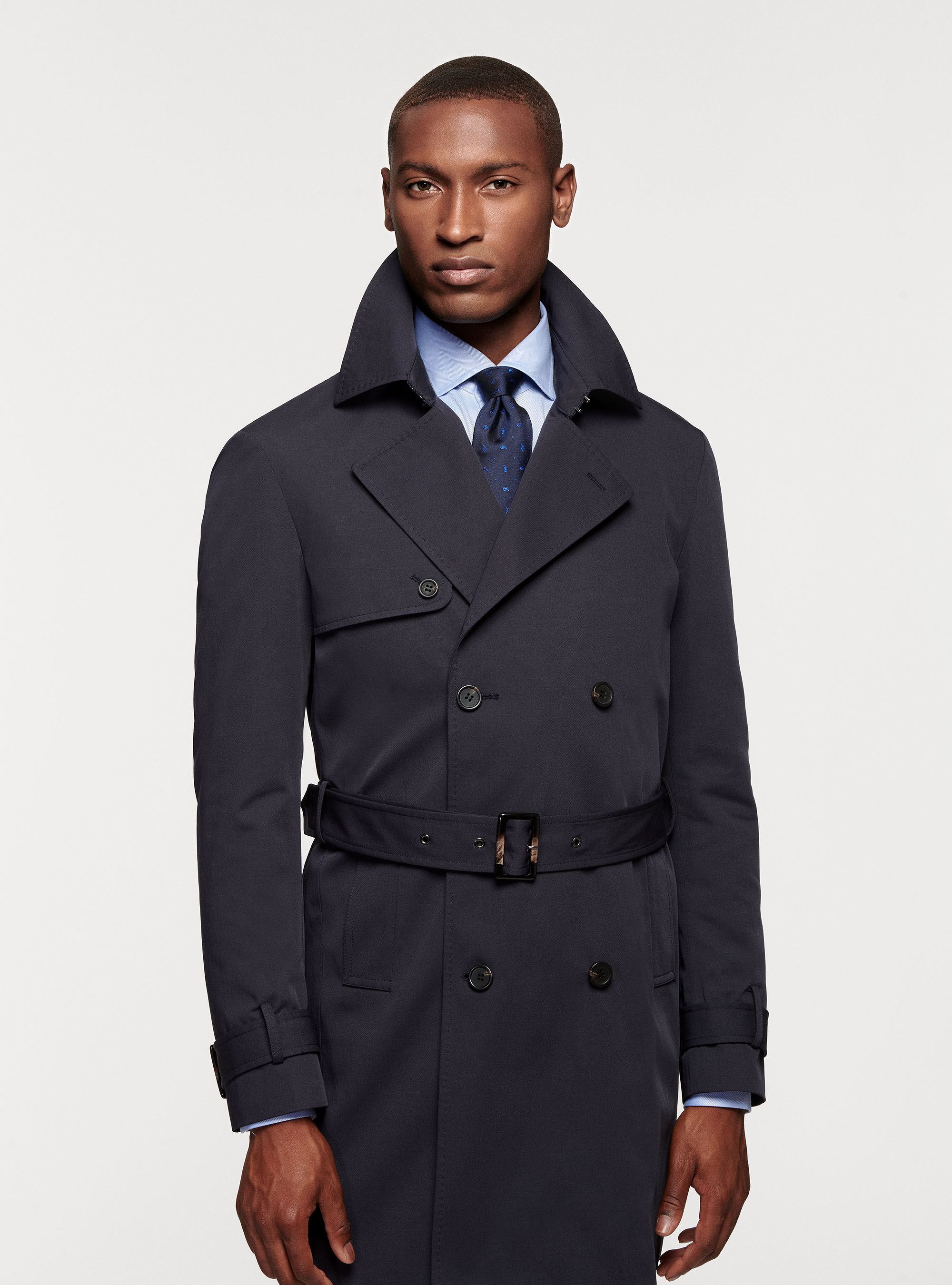 Double breasted twill trench coat