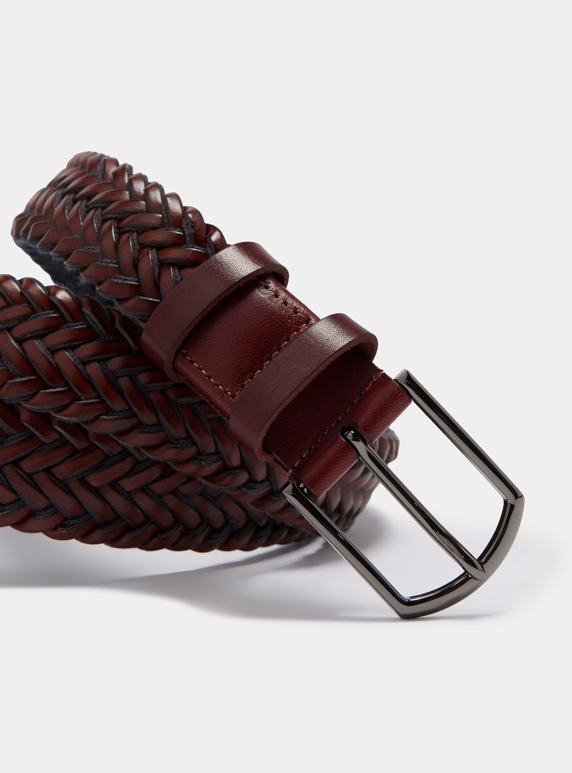 Cintura intrecciata in pelle, TESTA DI MORO