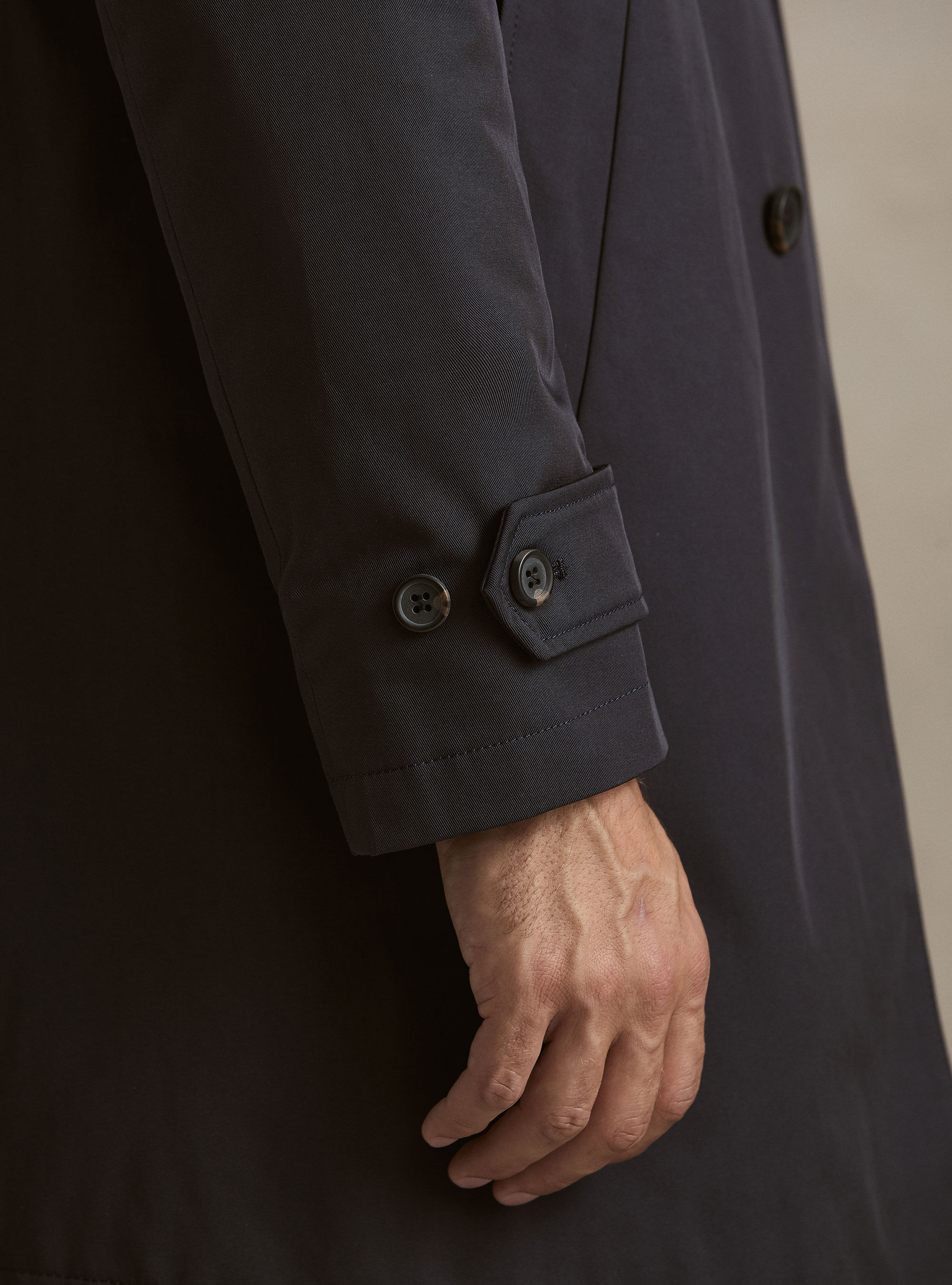 Single-breasted padded cotton blend raincoat, NAVY BLUE
