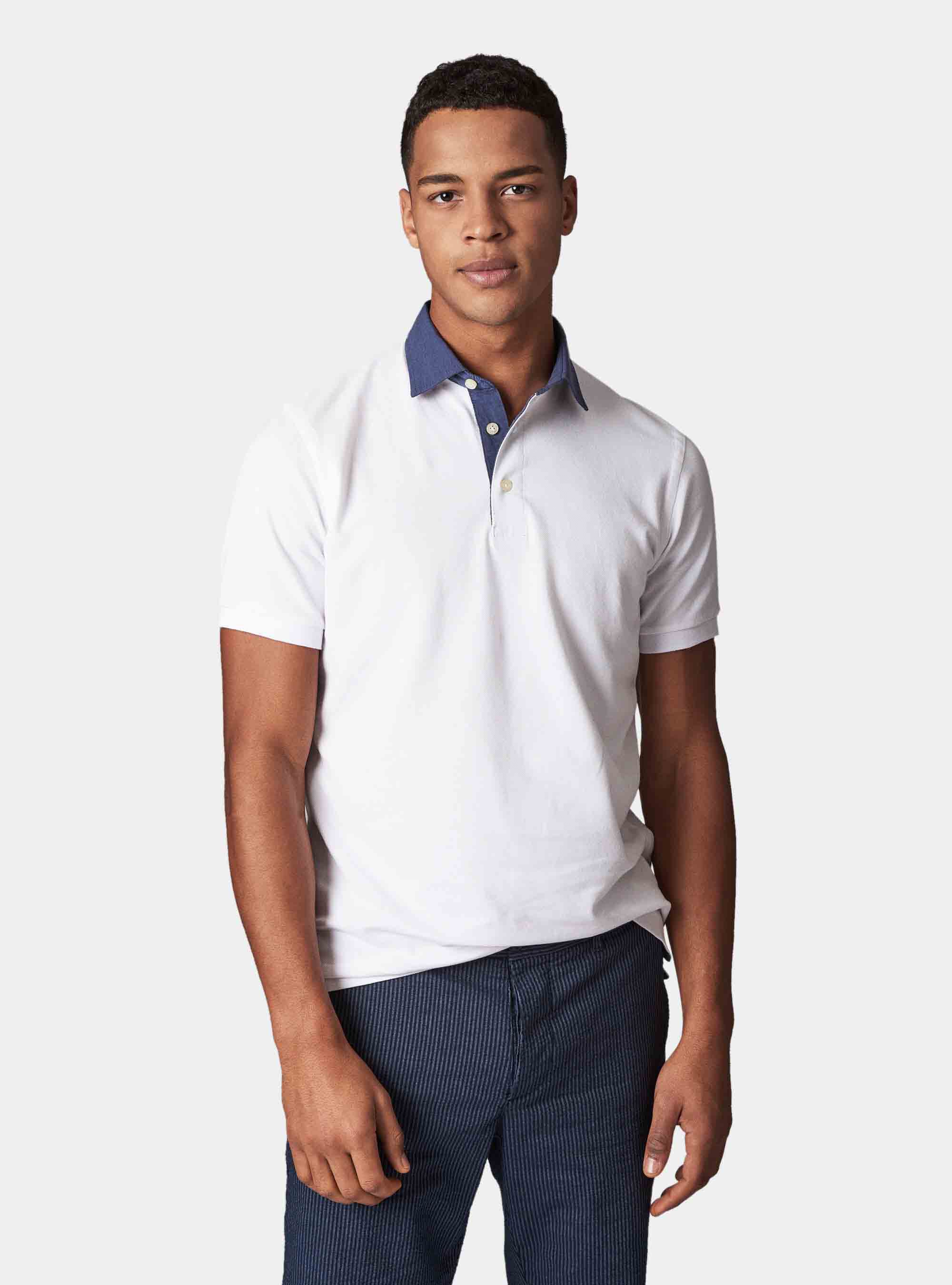 Polo slim fit de algod&oacute;n piquet, BLANCO