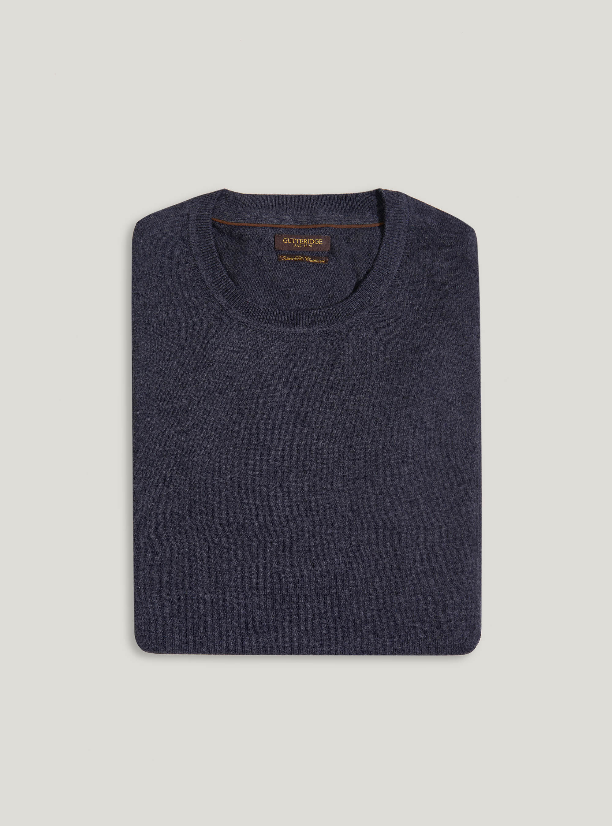Round-neck cotton silk and cashmere sweater, ASPHALT GREY
