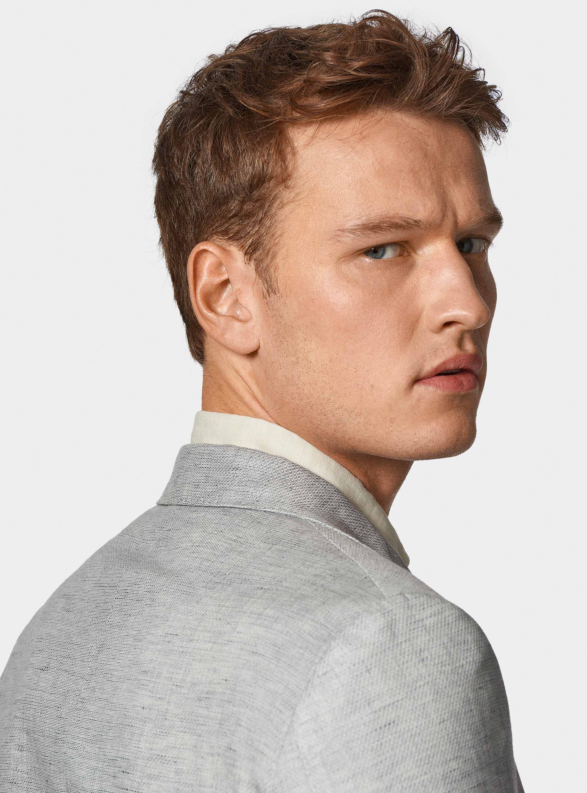 Giacca in misto lino e cotone, GRIGIO CHIARO 0256C