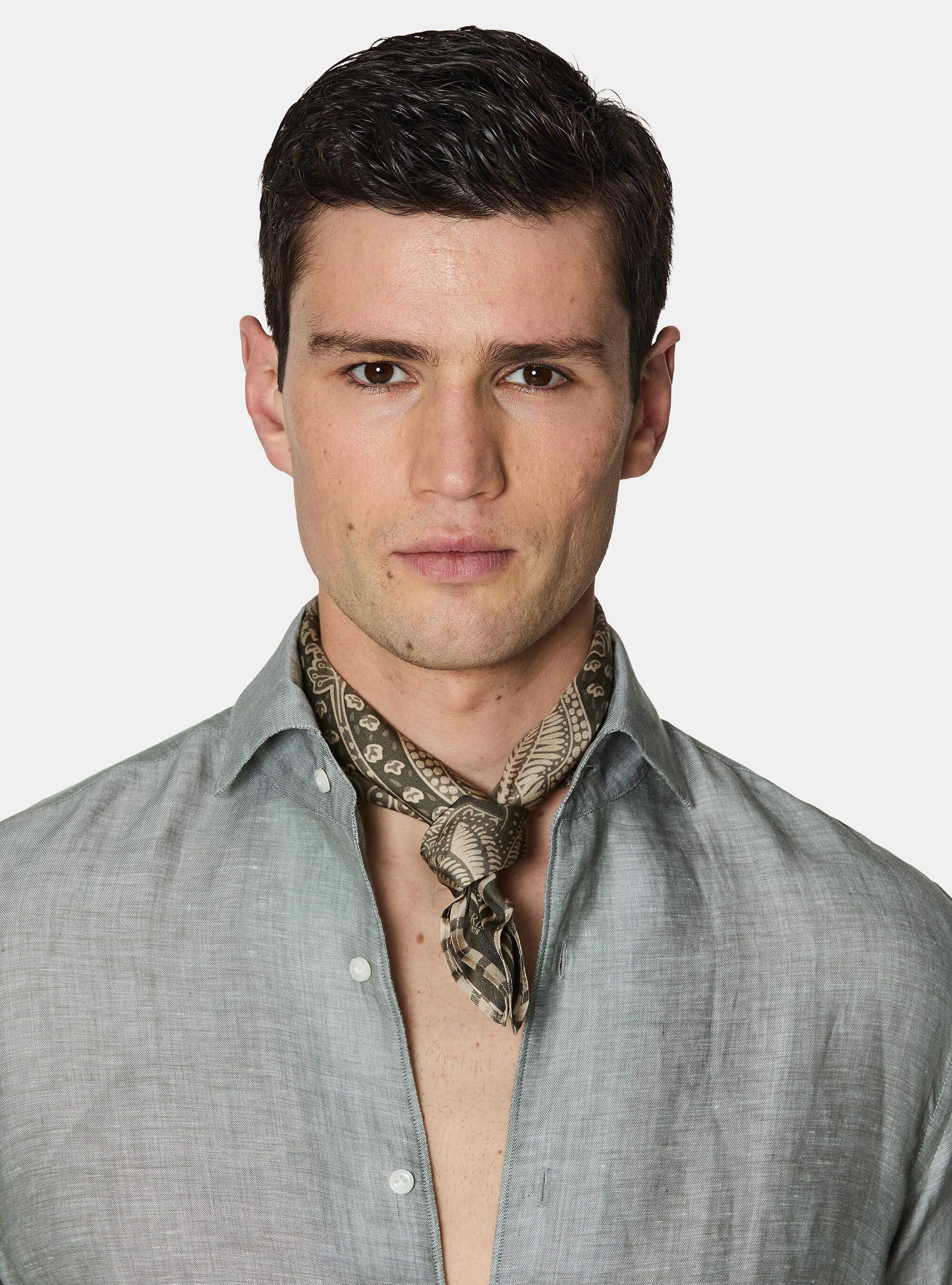 Linen-blend shirt with facing, SALVIA 0602C