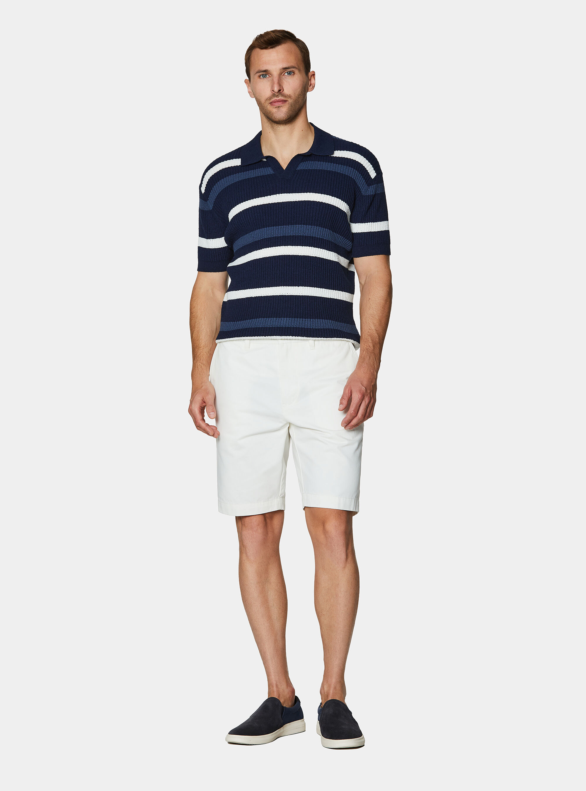 Polo rigata in maglia boucl&egrave;, BLU NAVY