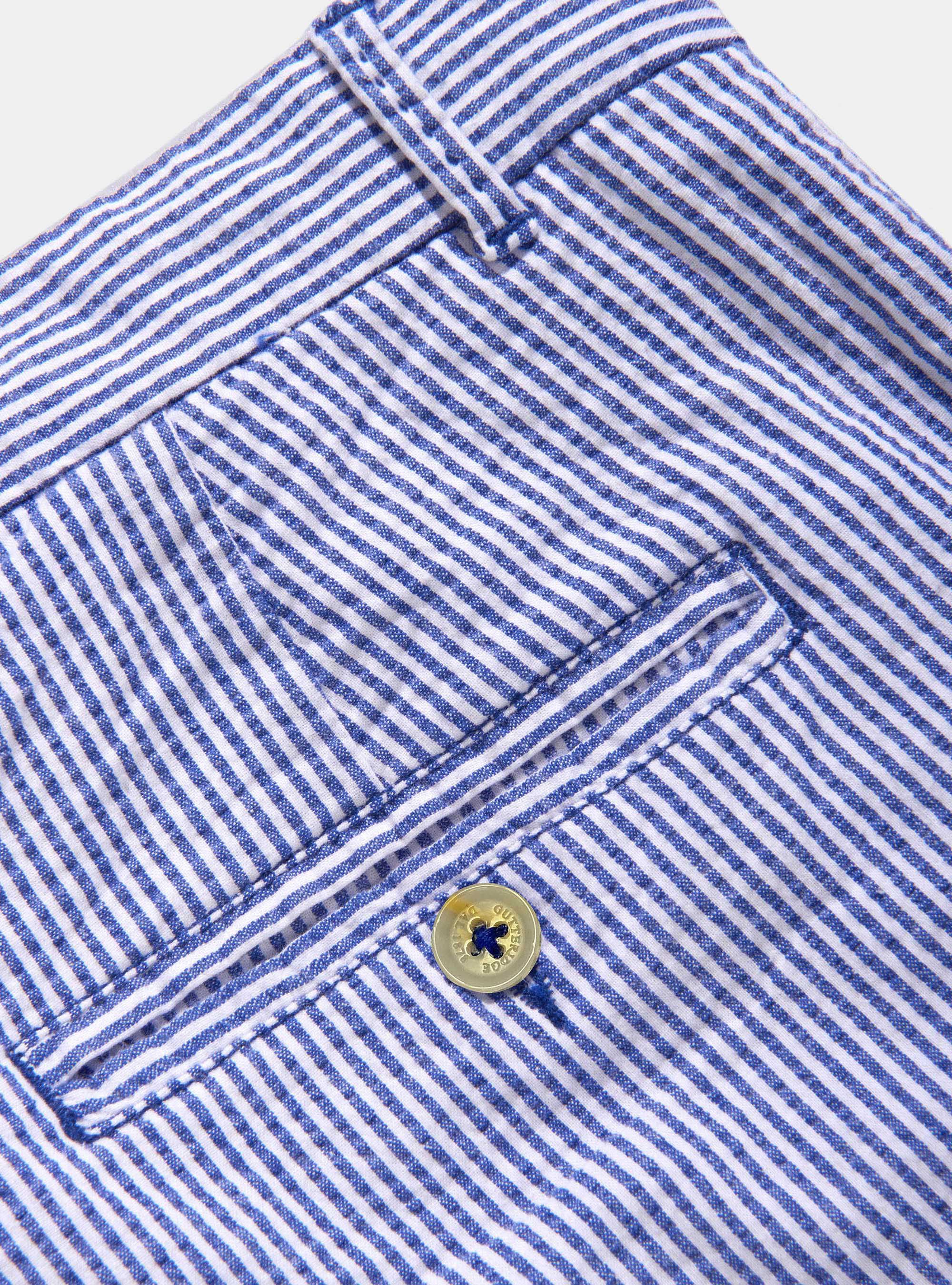 Bermuda seersucker di cotone rigato, AZZURRO