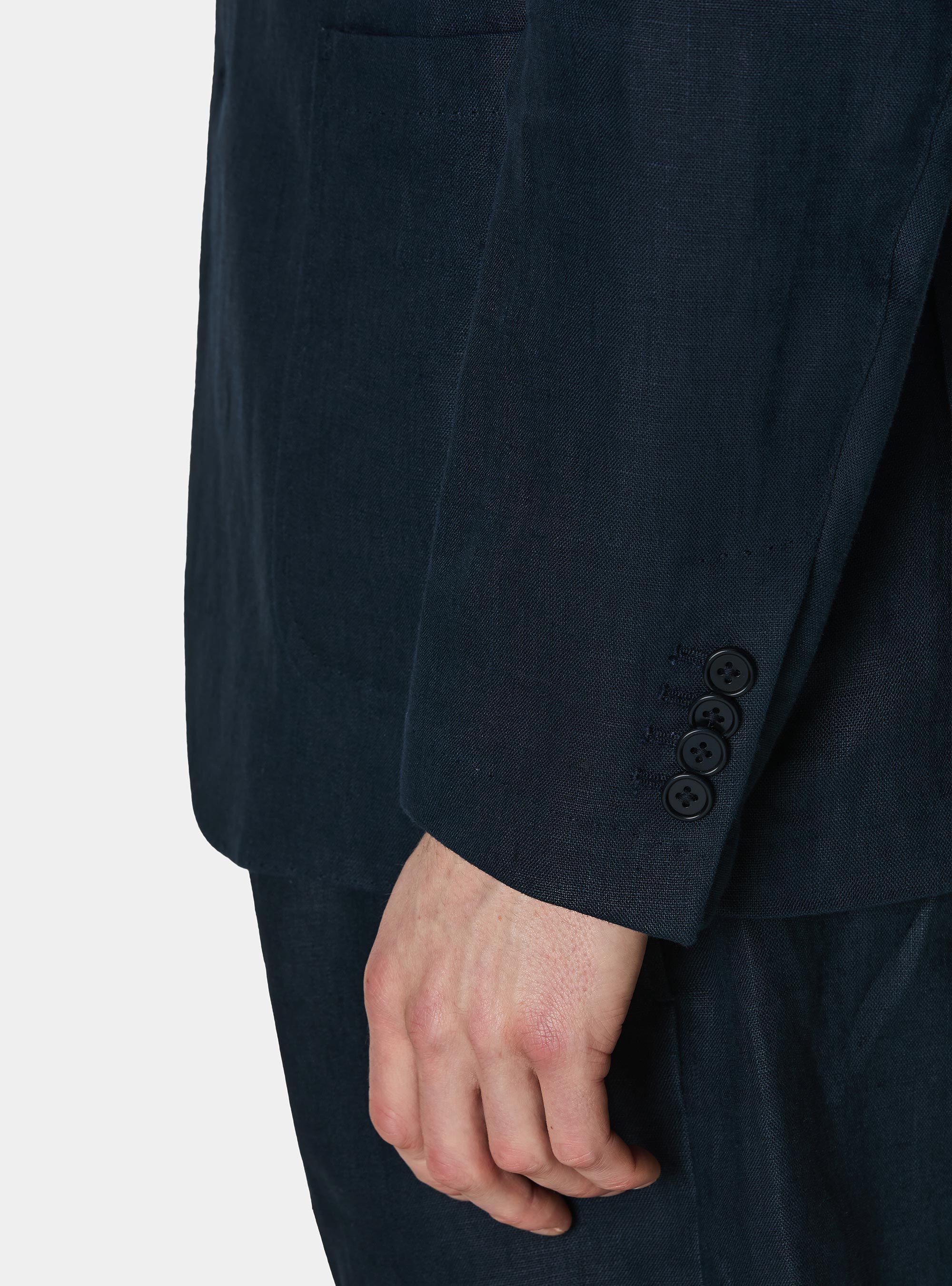 Korean blazer in pure linen, NAVY BLUE