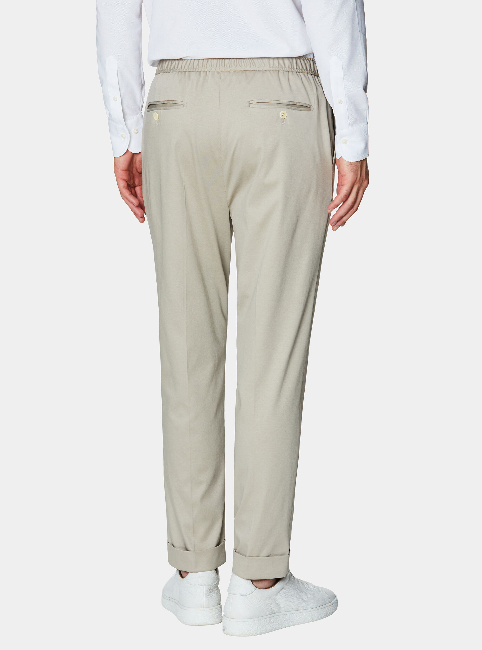 Pantalones con cord&oacute;n ajustable en jersey de algod&oacute;n t&eacute;cnico, CRUDO