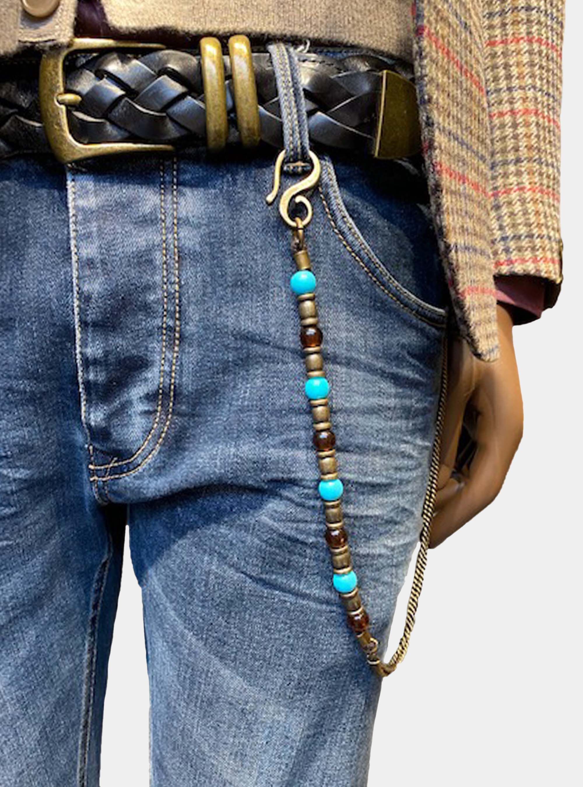 Catena portachiavi con pietra turchese, AZZURRO