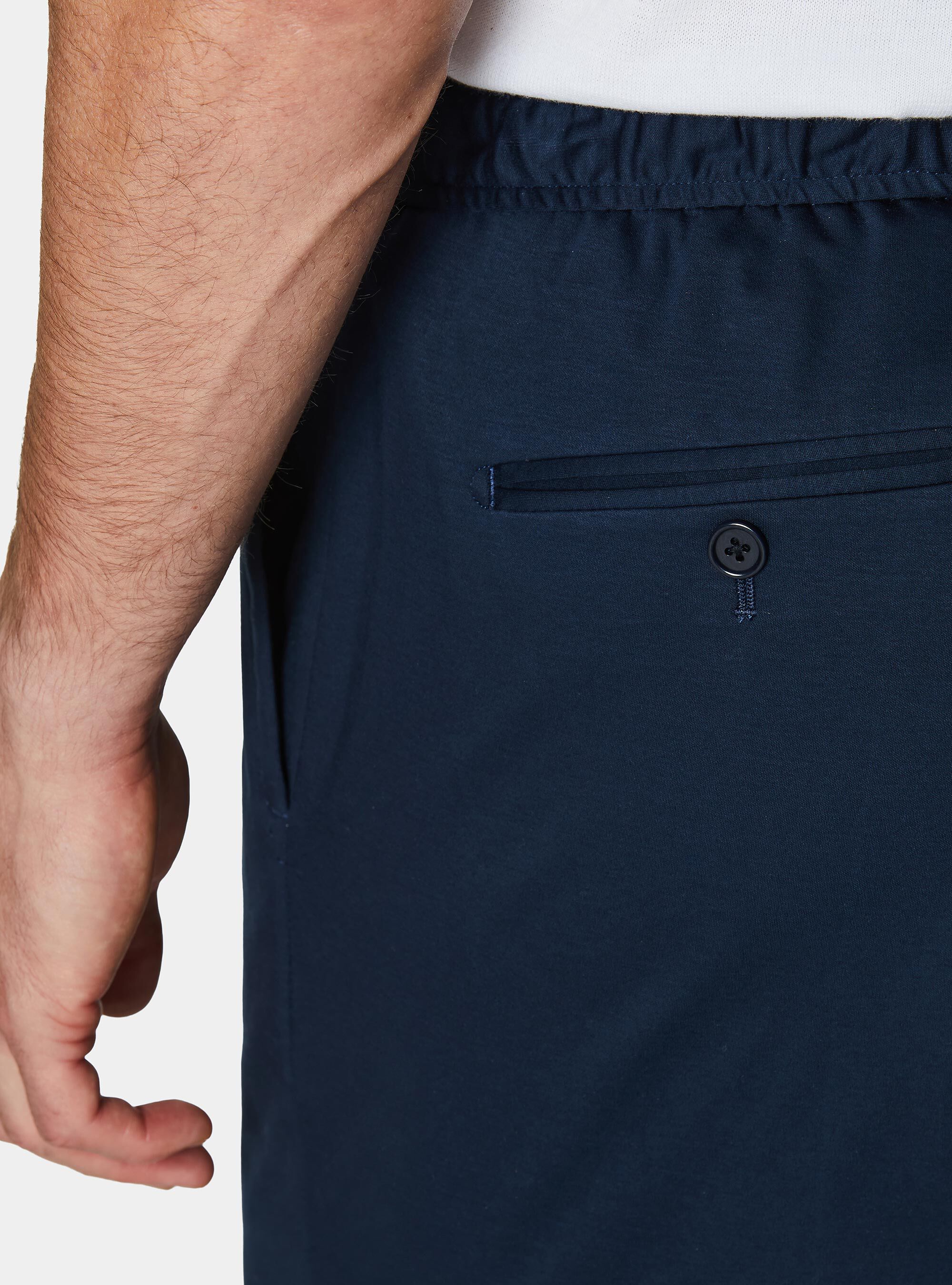 Pantalones con cord&oacute;n ajustable en jersey de algod&oacute;n t&eacute;cnico, AZUL MARINO