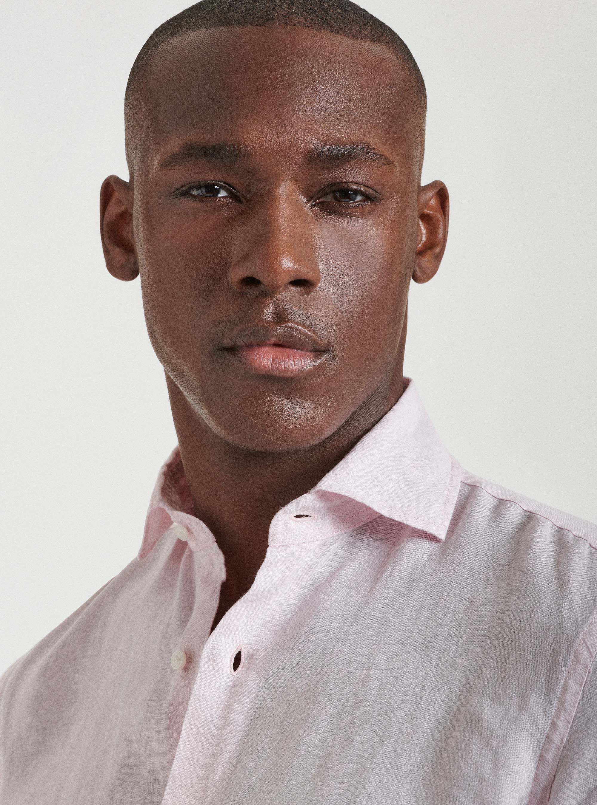 Camicia collo semi francese in puro lino, ROSA