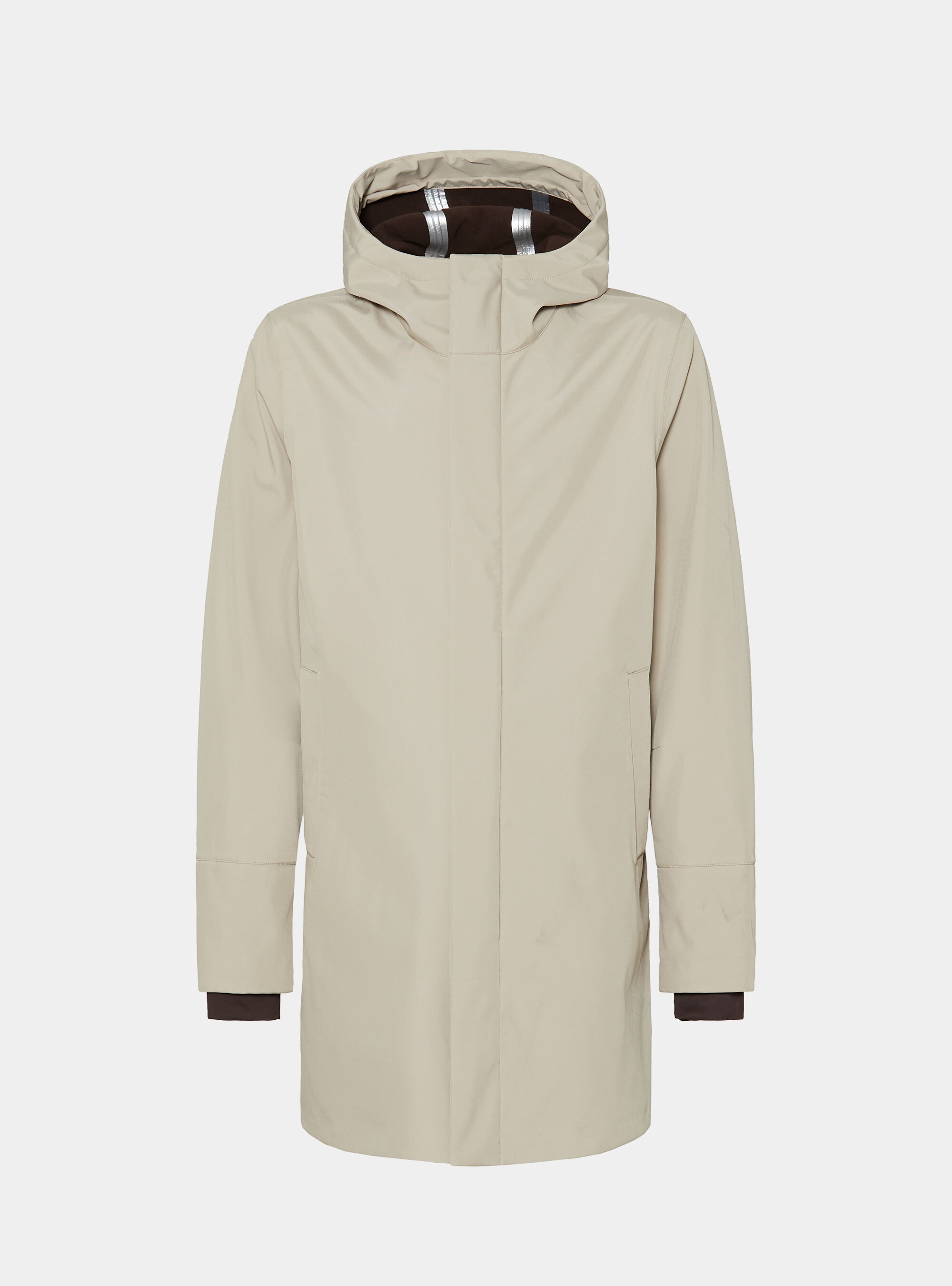 Long technical jacket with hood, SAND