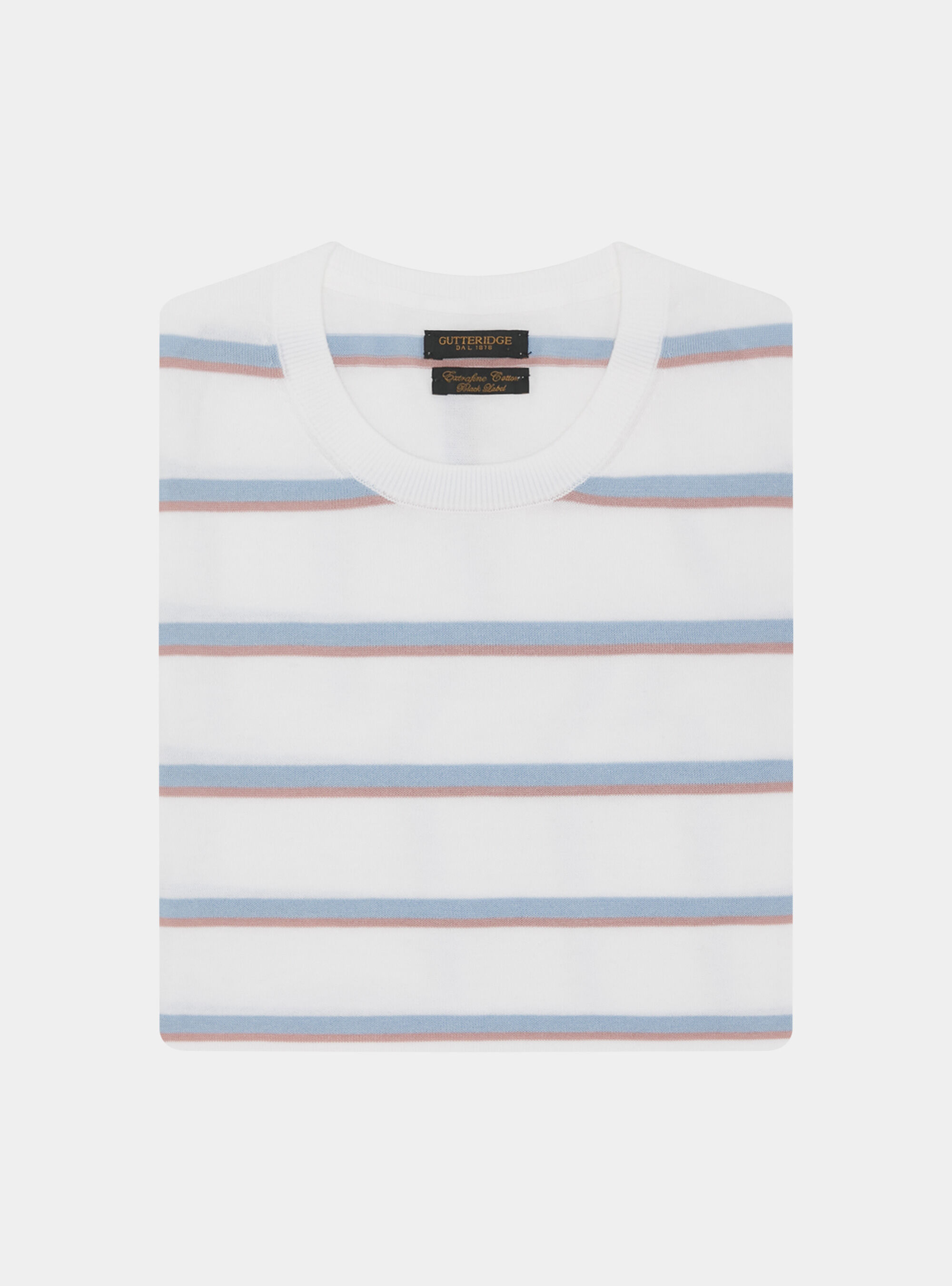 Crew-neck sweater in striped cotton, WHITE