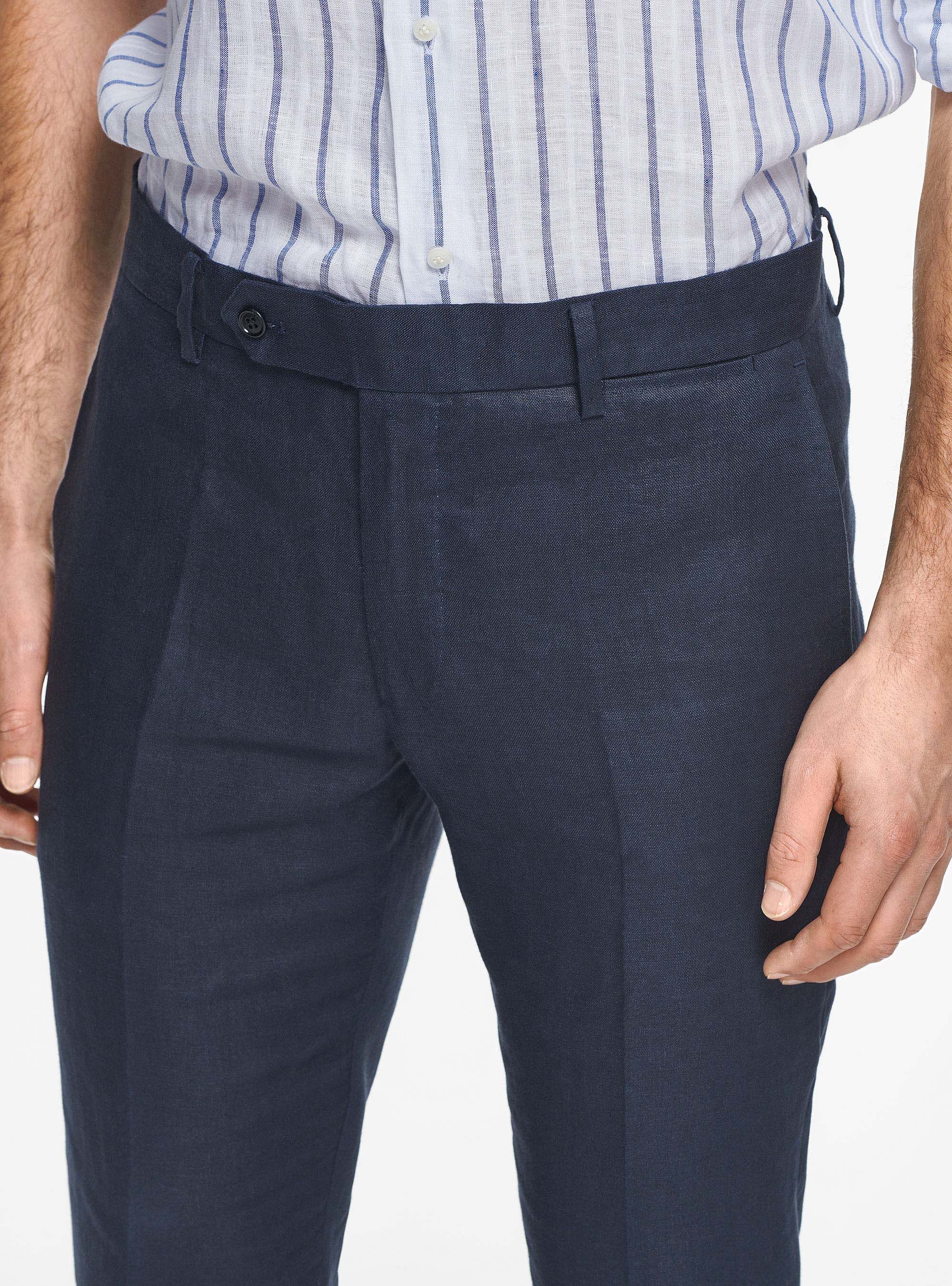 Pure linen trousers, NAVY BLUE