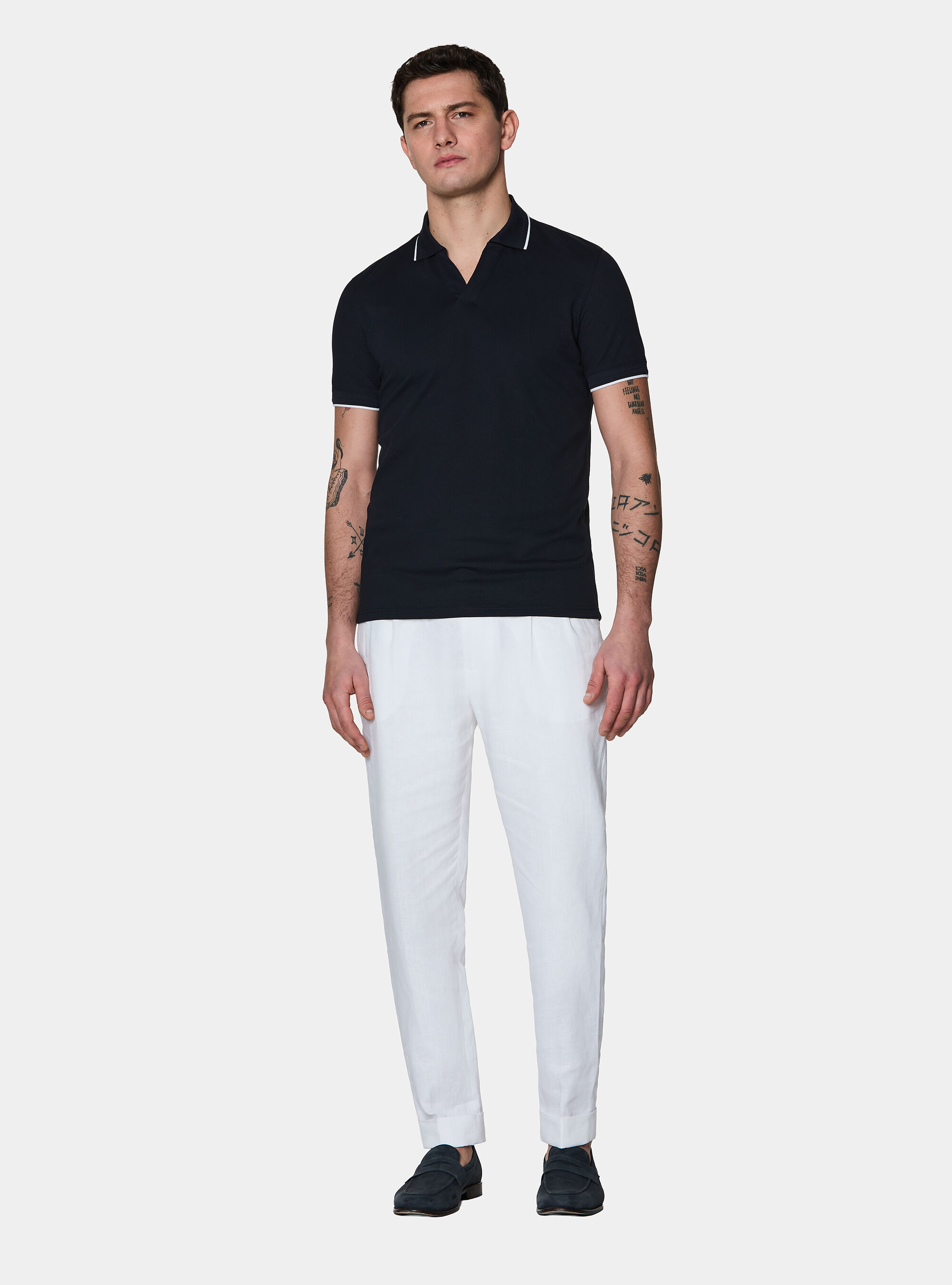 Polo GT01 senza bottoni in piquet stretch, BLU NAVY