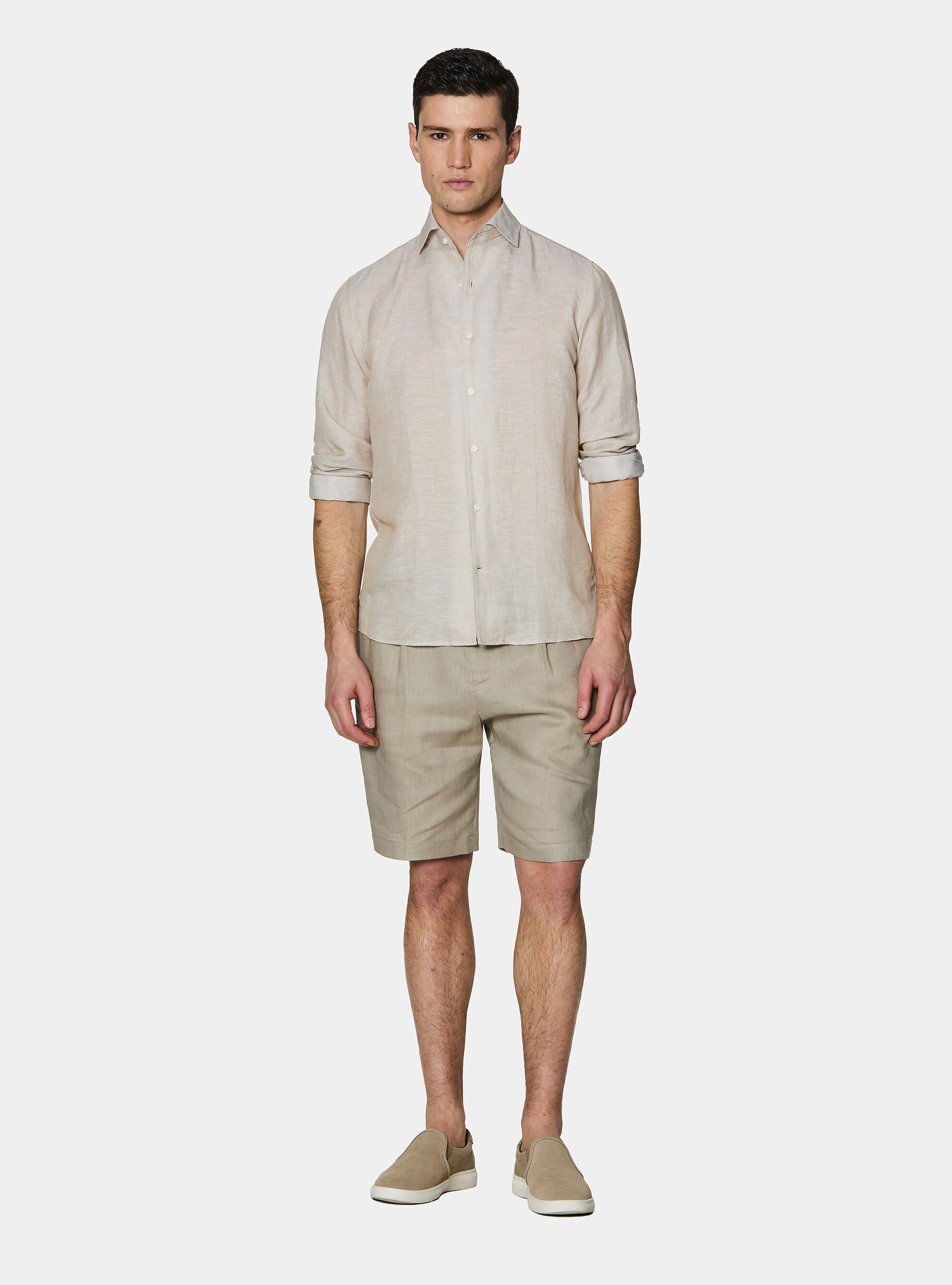 Linen-blend shirt with facing