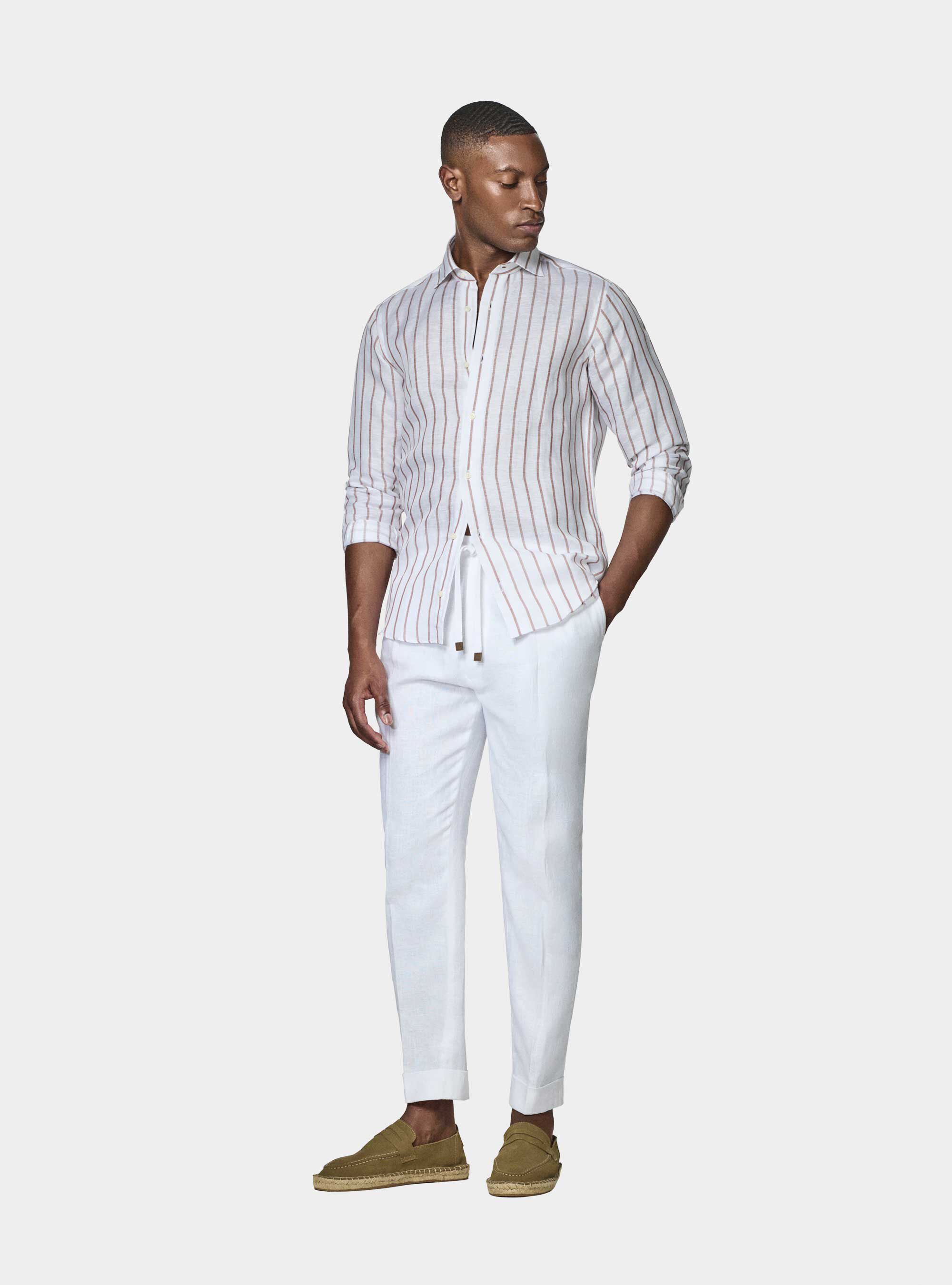 Camicia rigata in misto lino