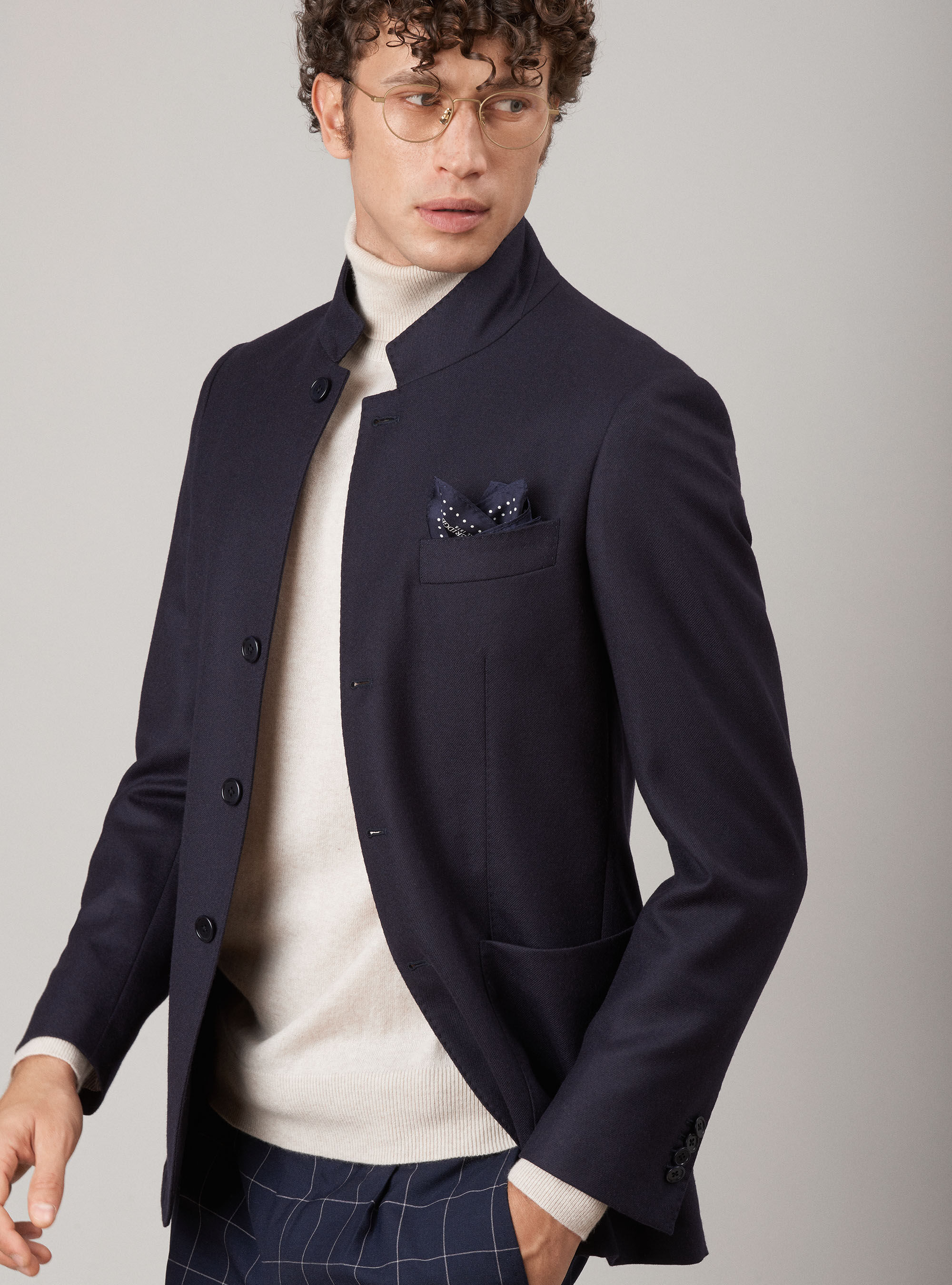 Korean cashmere flannel jacket, NAVY BLUE