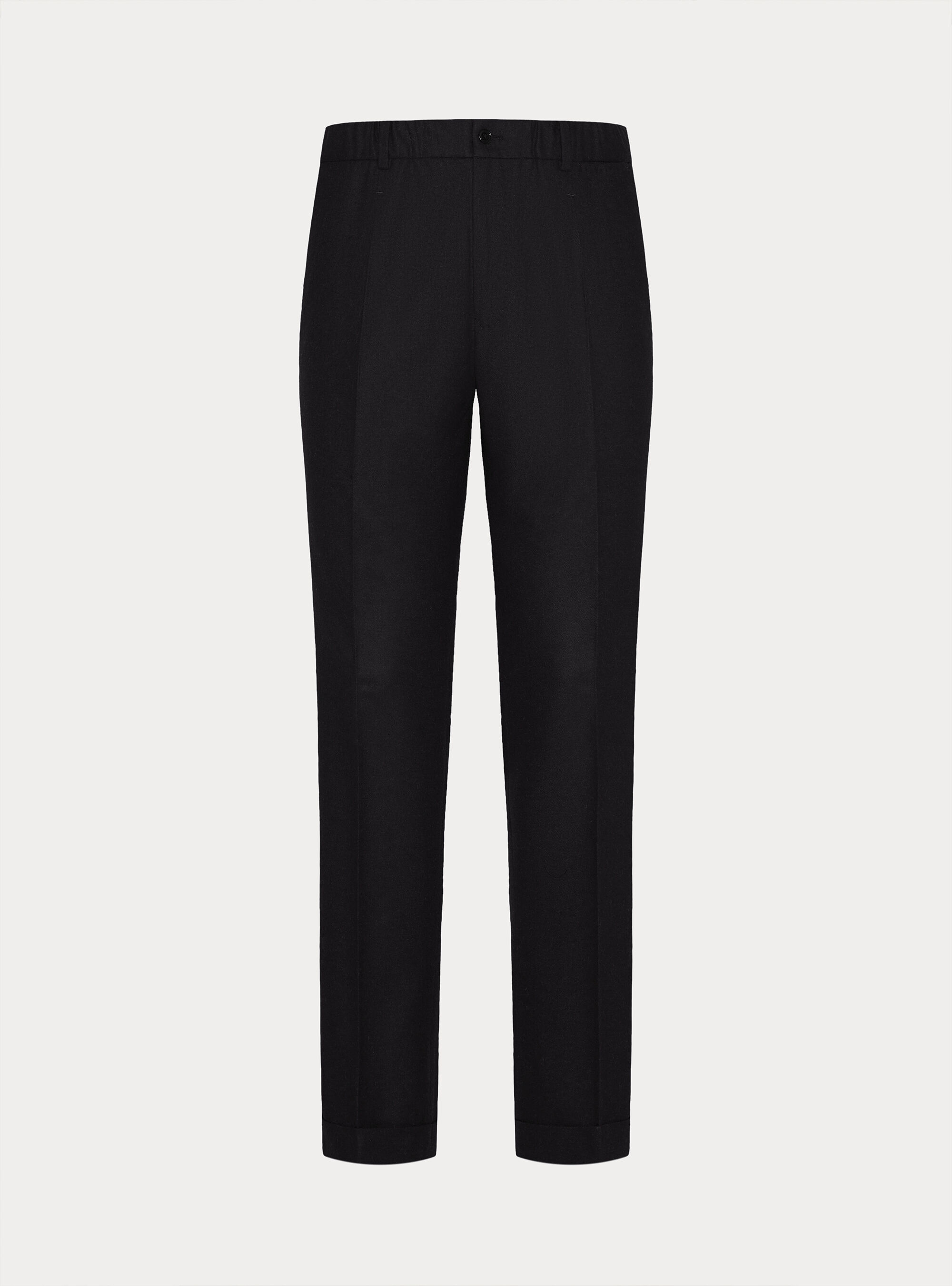 Pantaloni con pince e coulisse' in misto lana, NAVY