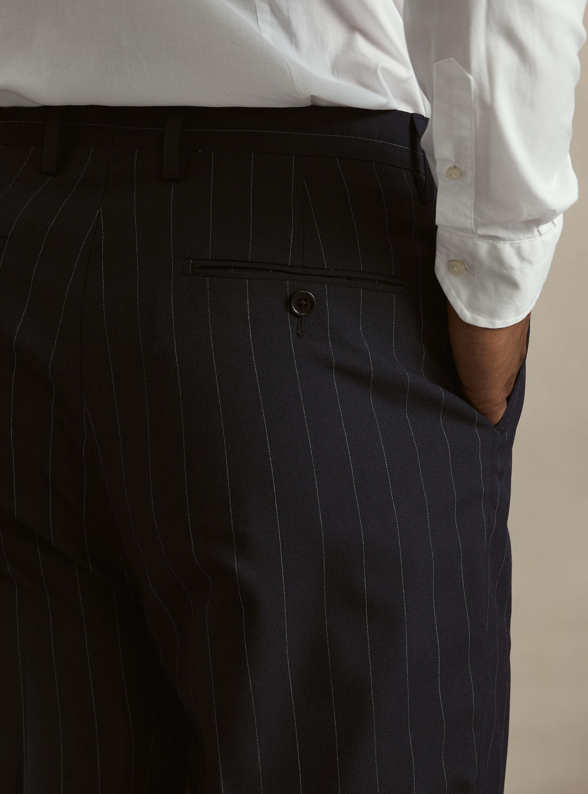 Pantaloni per abito gessato con pince, BLU NAVY