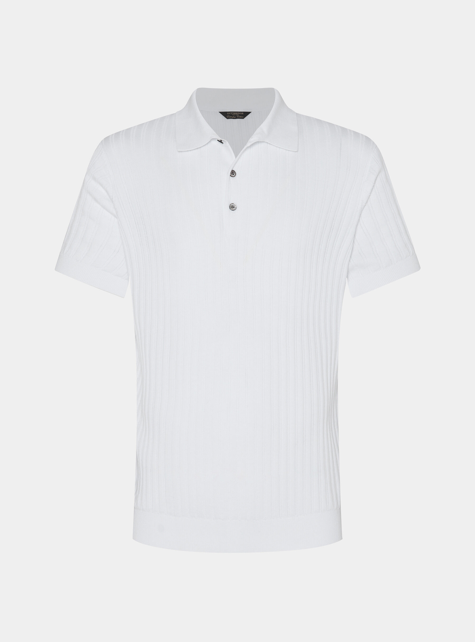 Extra-fine cotton knit polo shirt with openwork ribbing, WHITE