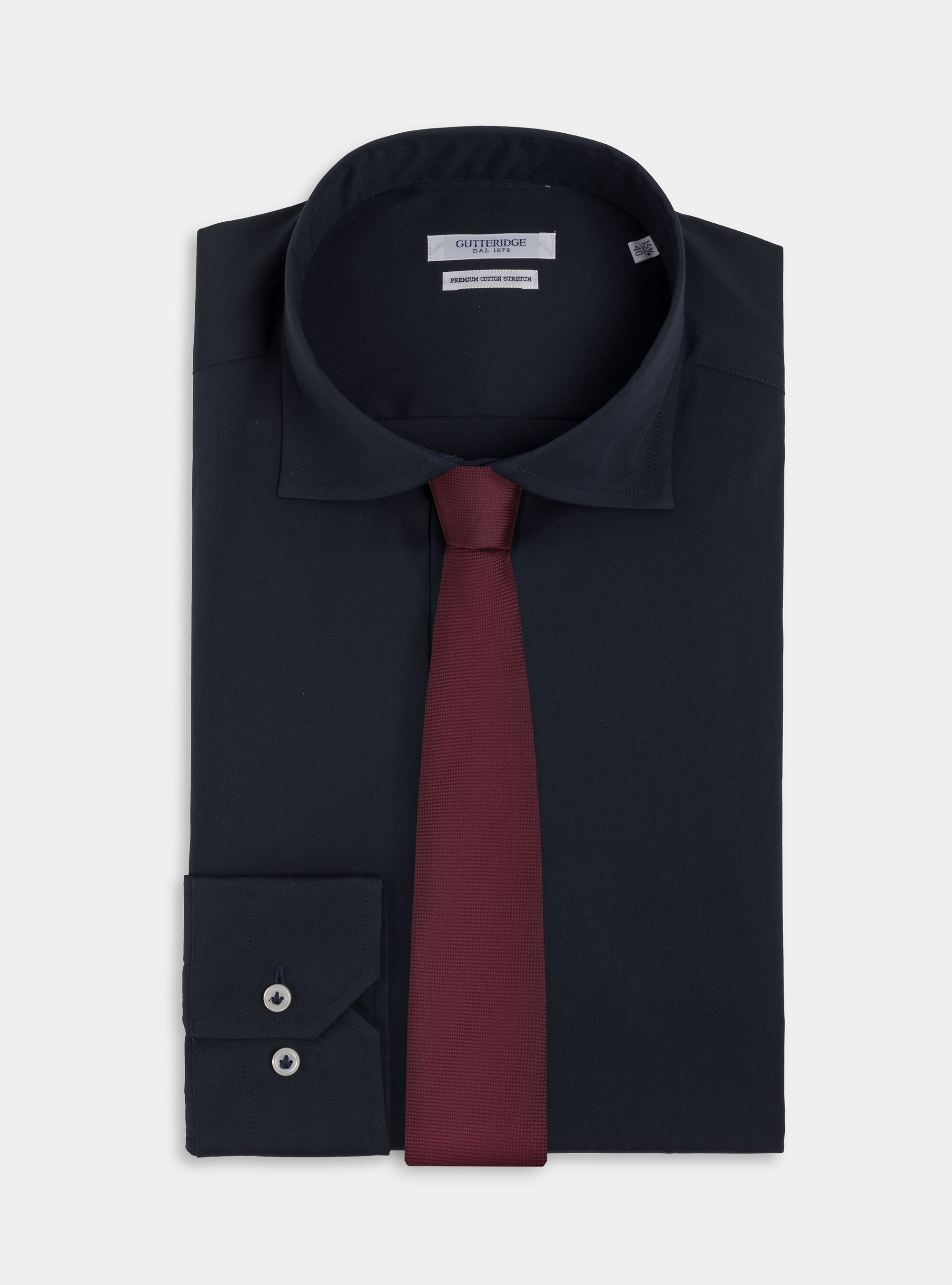 Stretch cotton poplin French collar shirt, NAVY BLUE