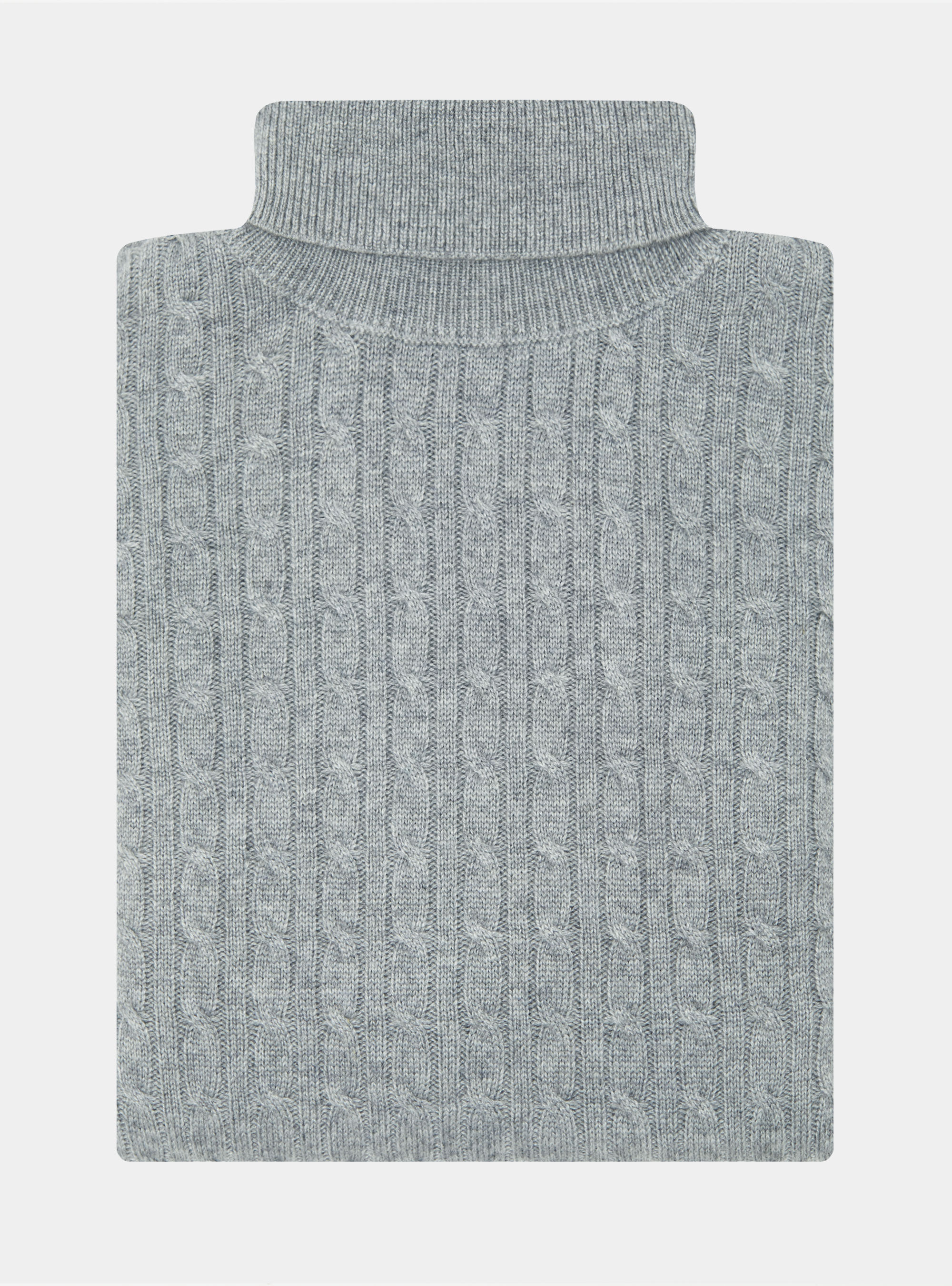 Punto de cuello alto en mezcla de lana con trenza, GRIGIO MELANGE 0151C