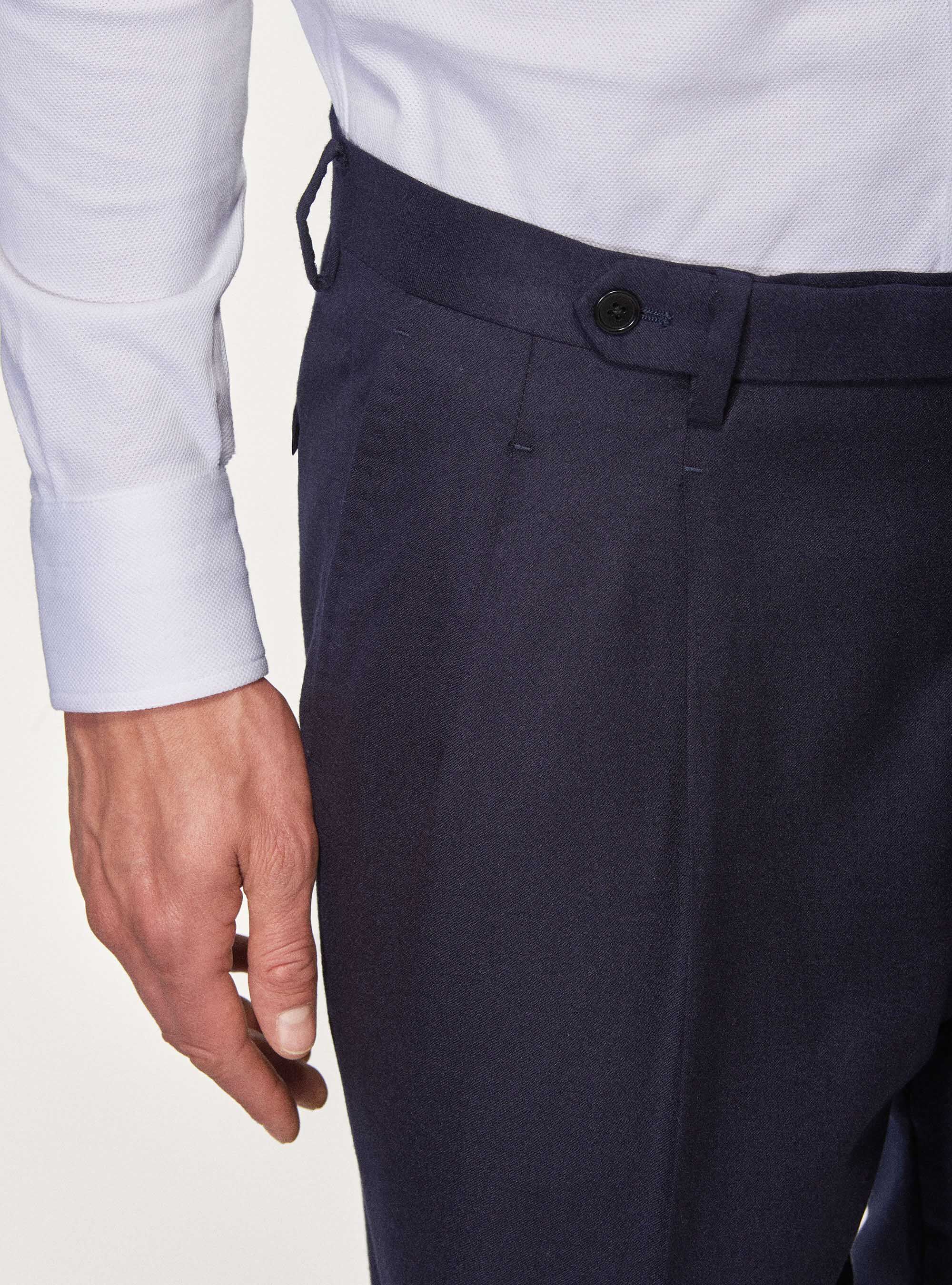 Suit trousers in superfine wool flannel 120's, NAVY BLUE