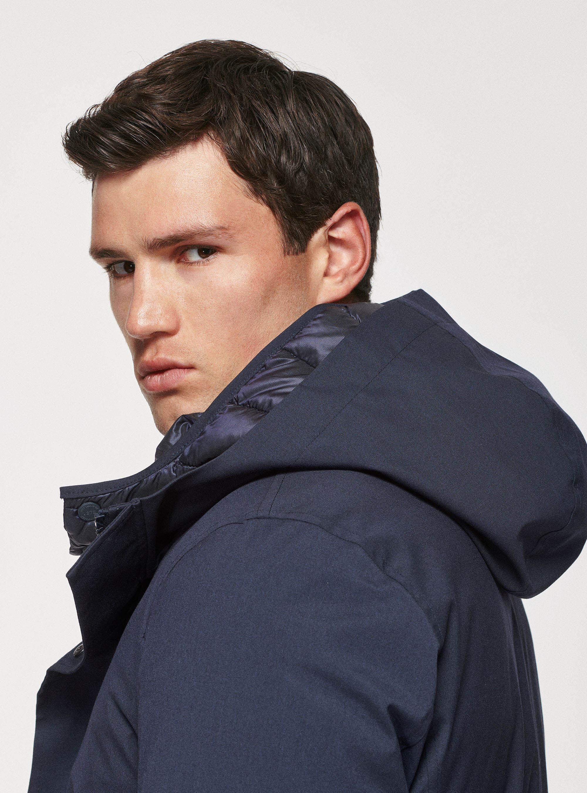 Navy blue jacket with sales hood