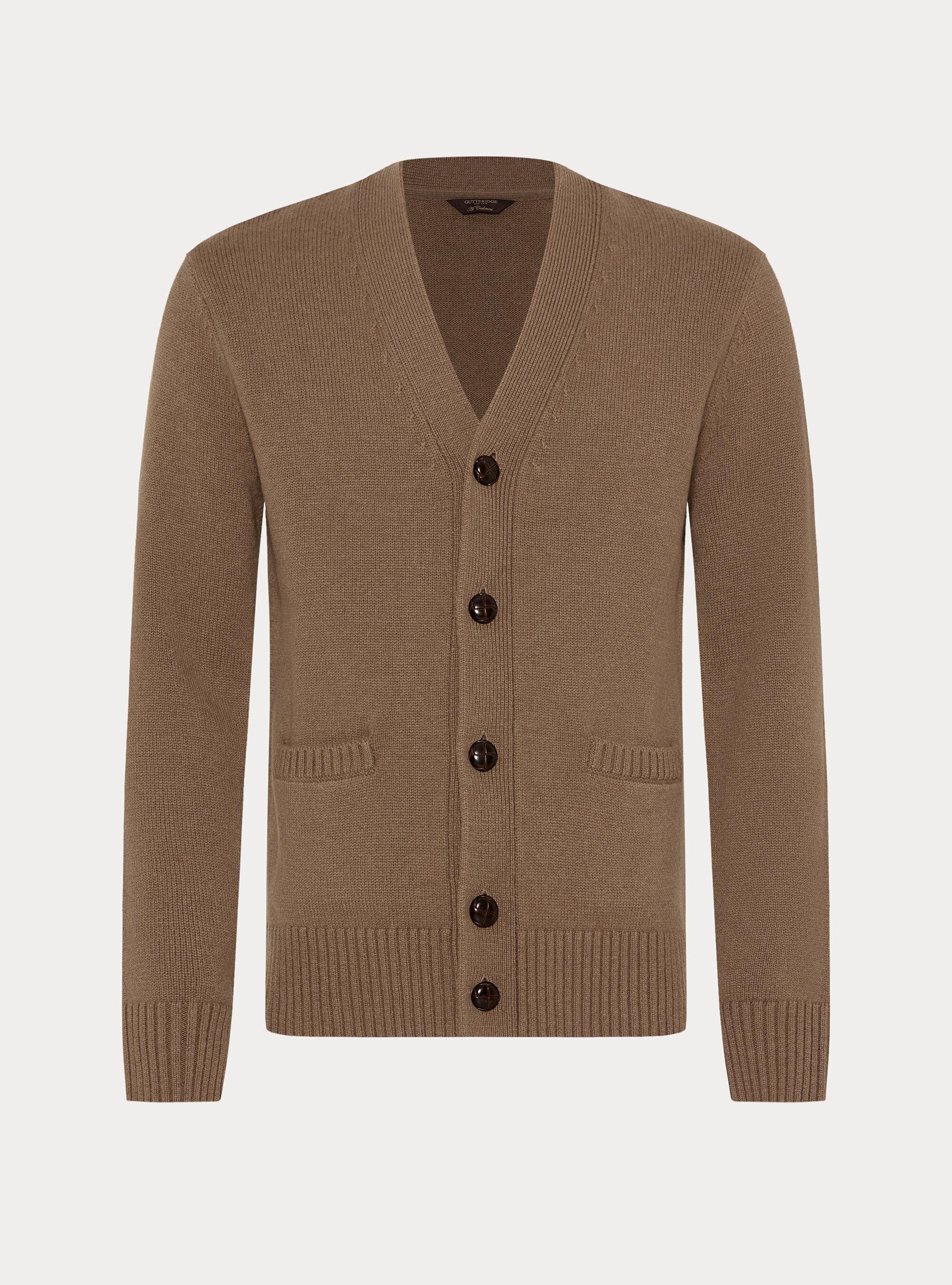 Gilet &agrave; boutons en laine et cachemire, NOISETTE