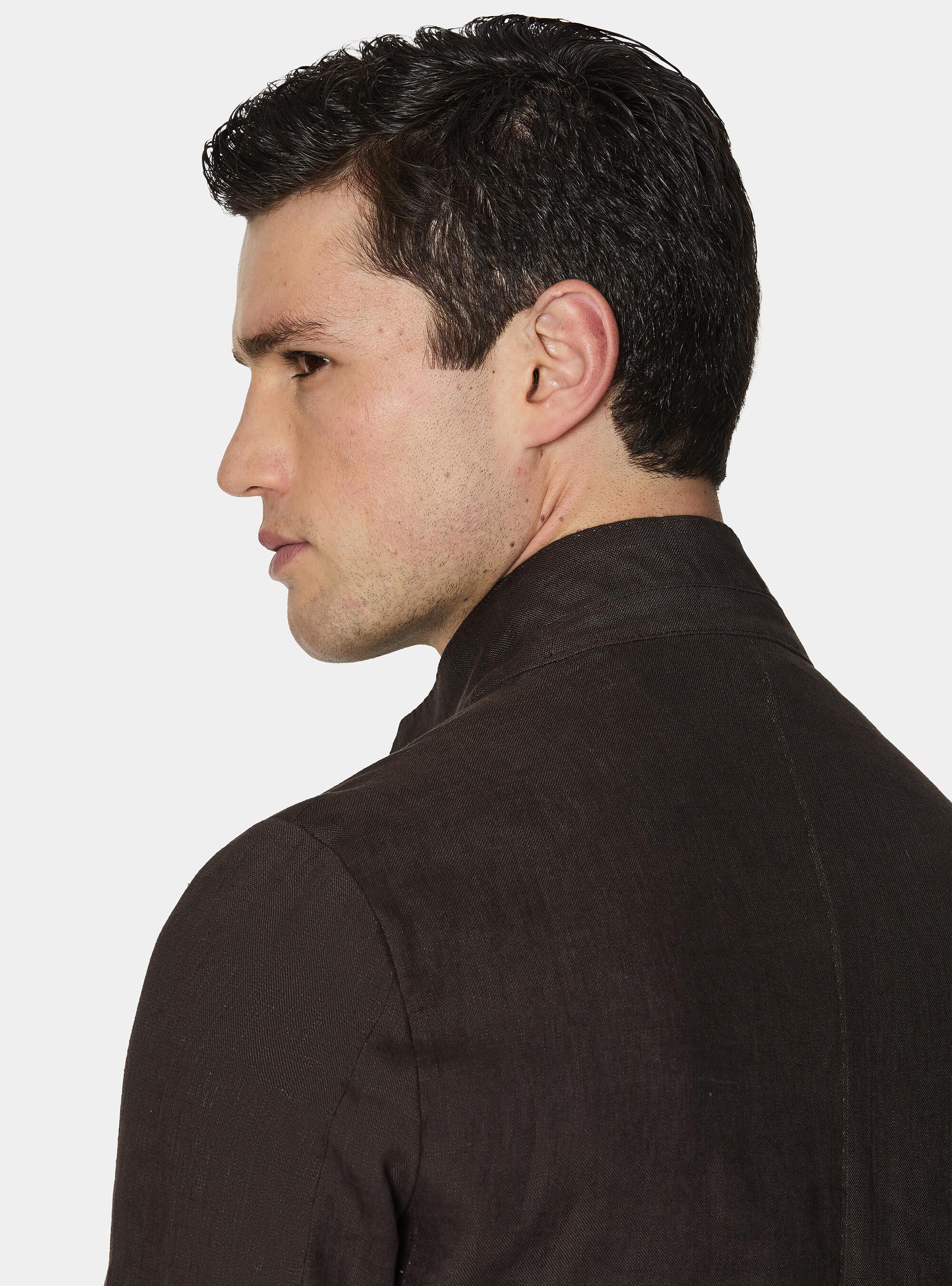 Korean blazer in pure linen, BROWN