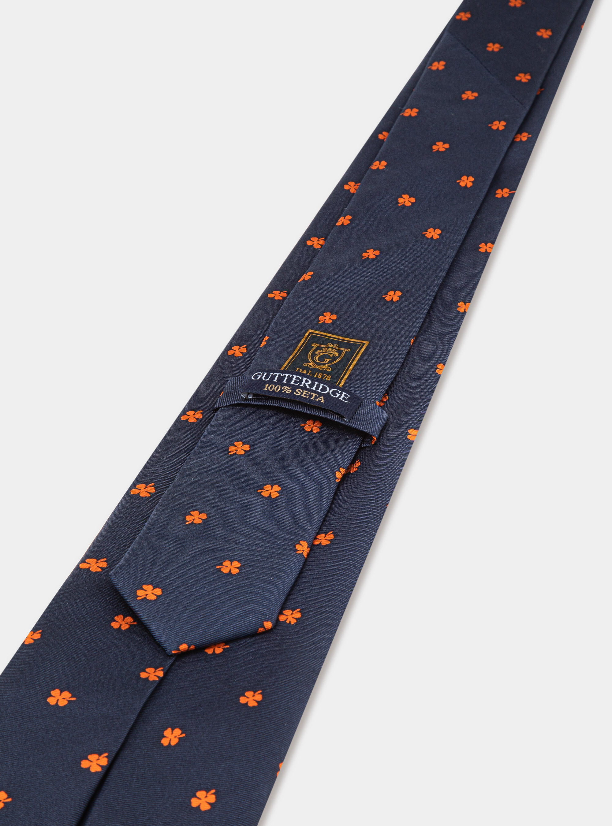 Cloverleaf print silk tie, ORANGE