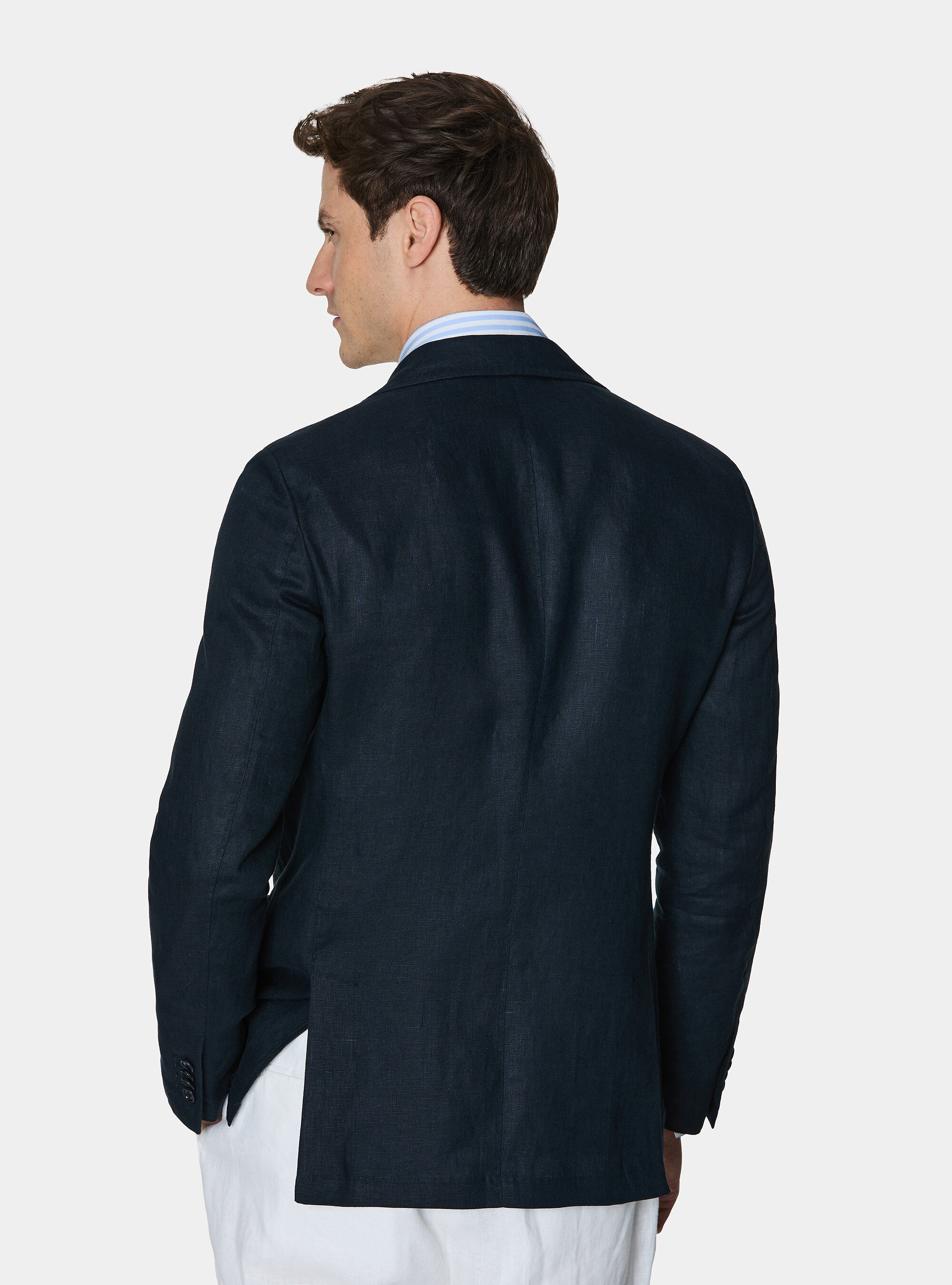 Americana cruzada de lino puro, AZUL MARINO