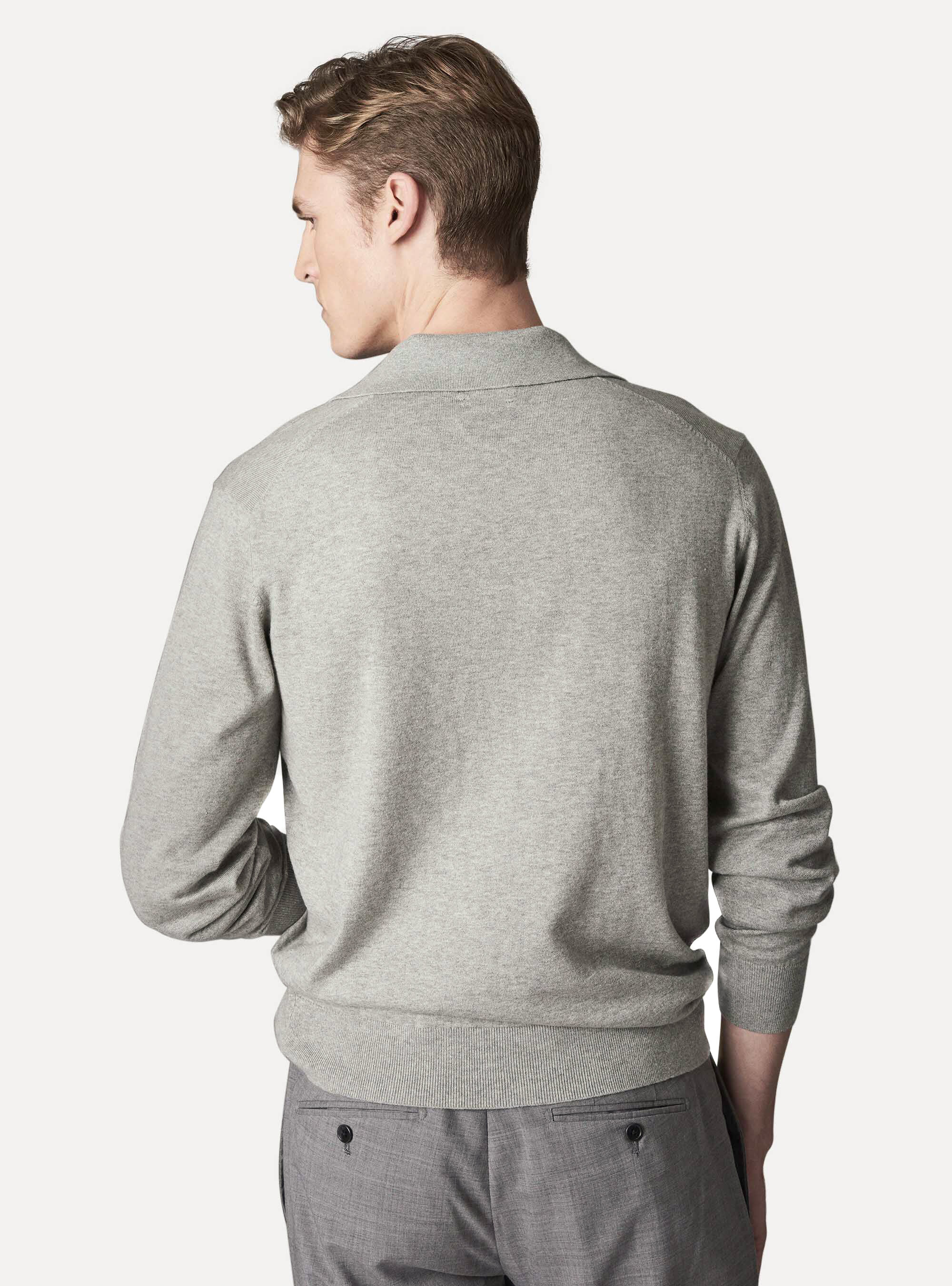 Jersey polo de algod&oacute;n seda y cashmere, GRIS CLARO JASPEADO