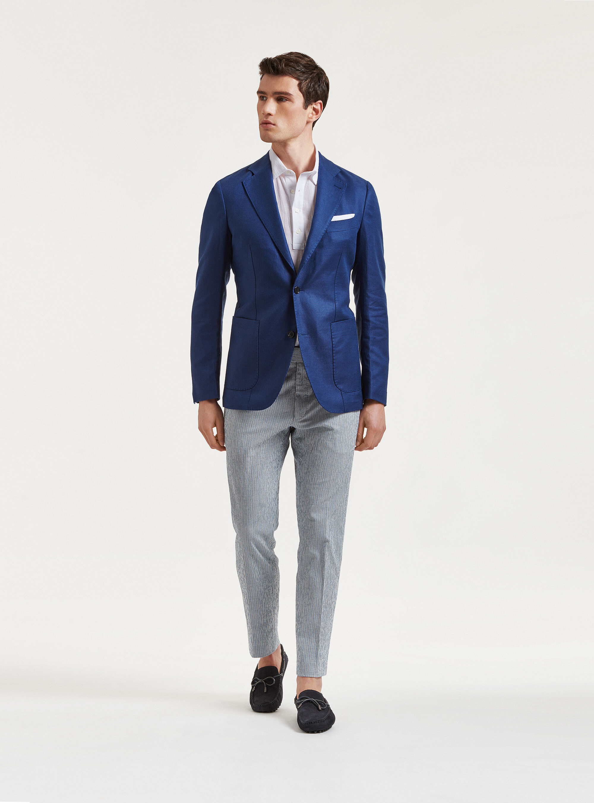 Blazer Uomo In Cotone E Lino - Casual, Spina Di Pesce, Senza Fodera, Taglia H