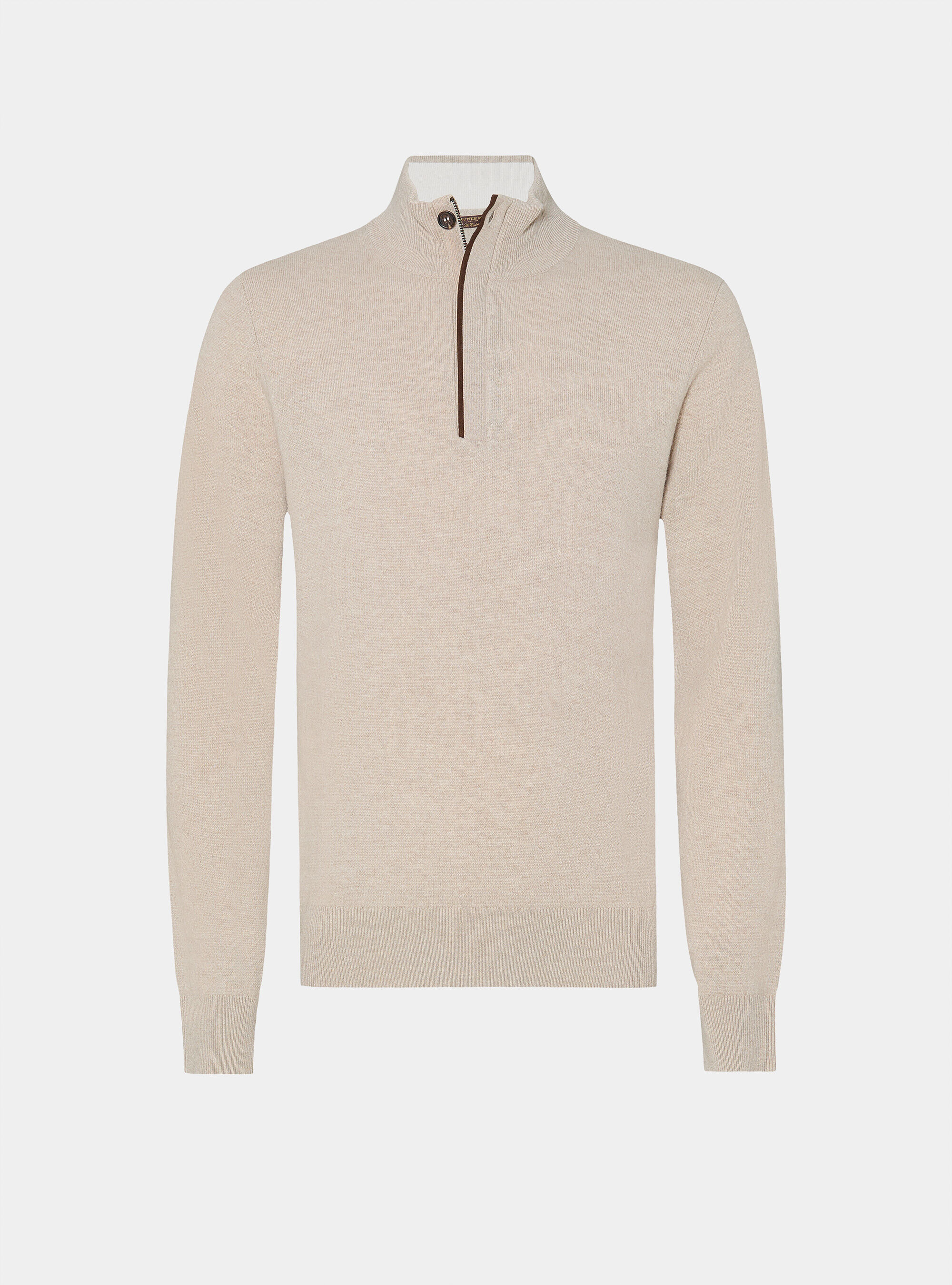 Maglia mezza zip in lana lambswool e cashmere, ECRU