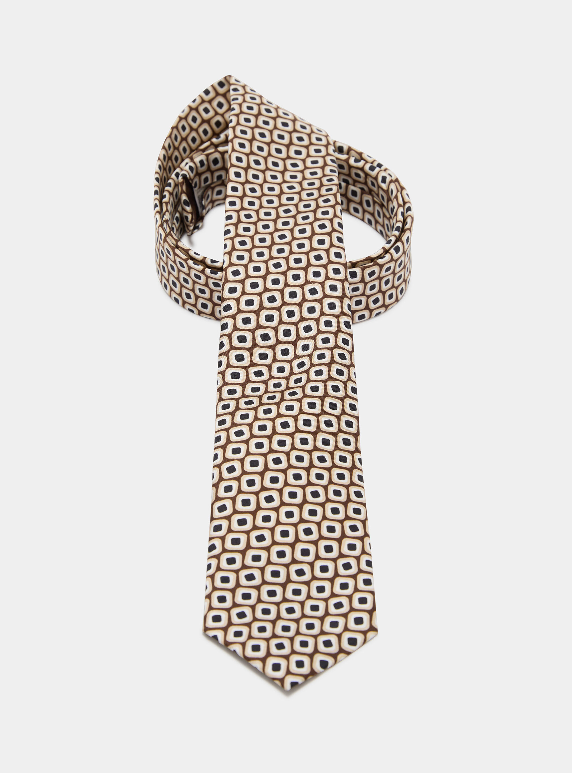Printed silk tie, BROWN