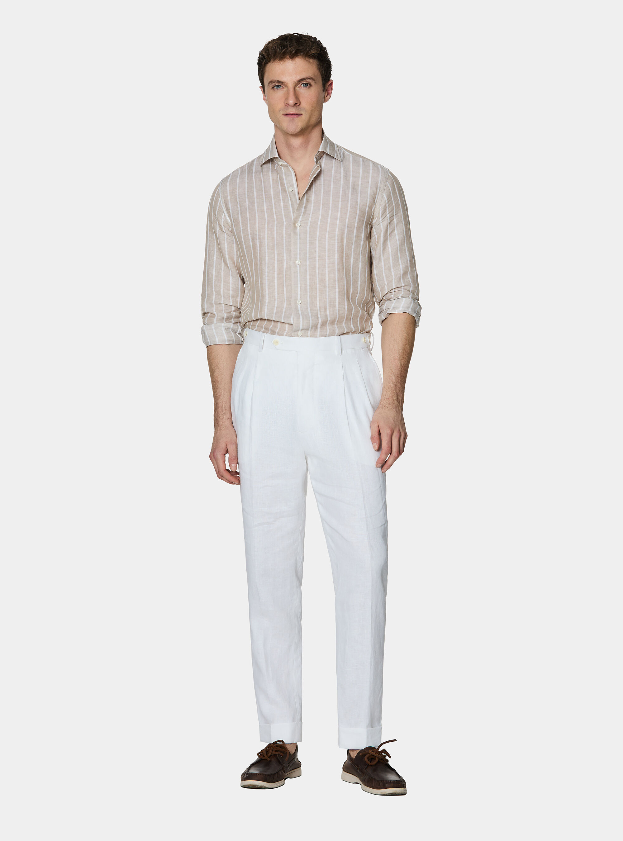 Linen blend striped shirt, SAND