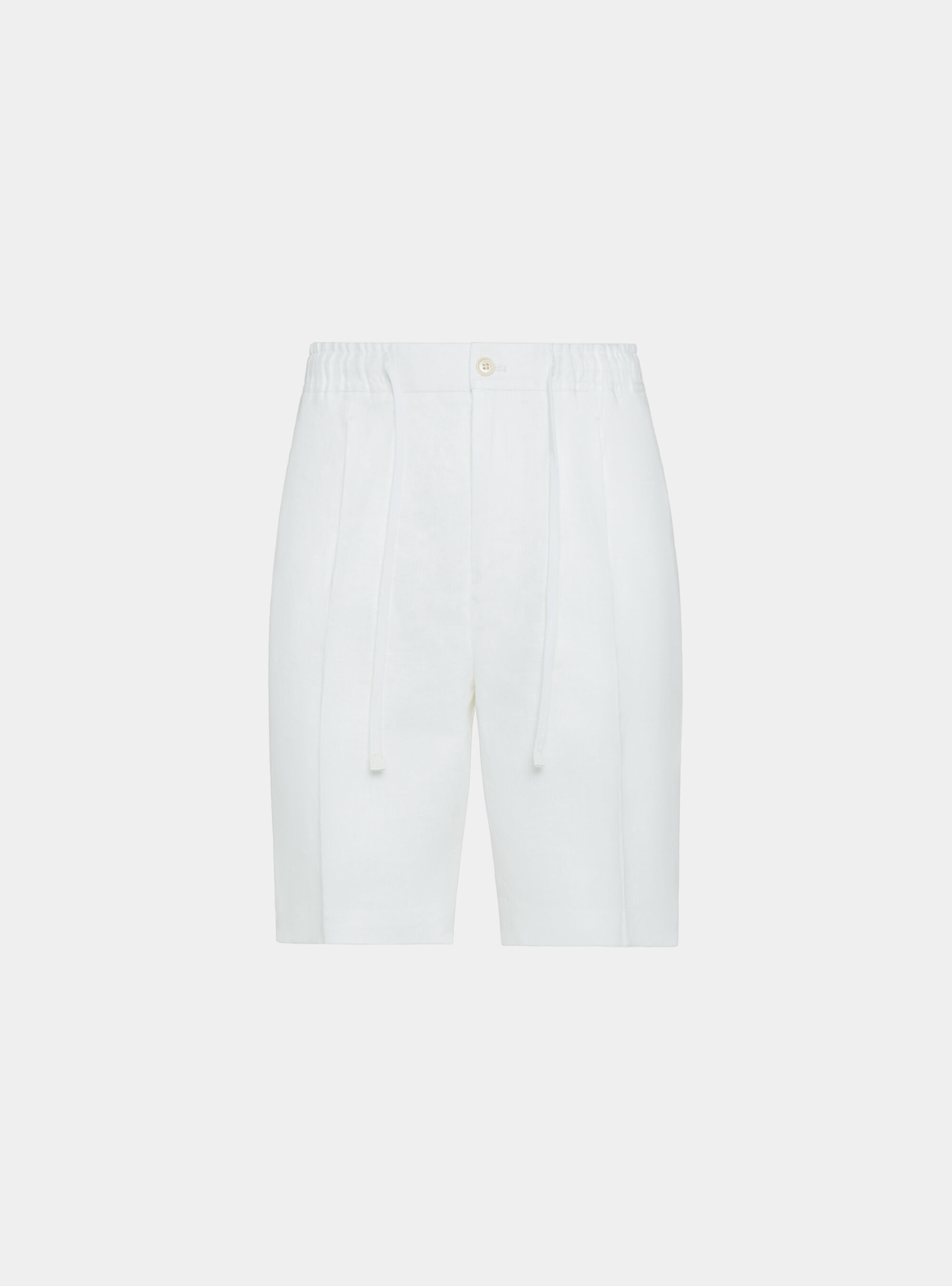 Bermuda in lino con elastico e coulisse, BIANCO
