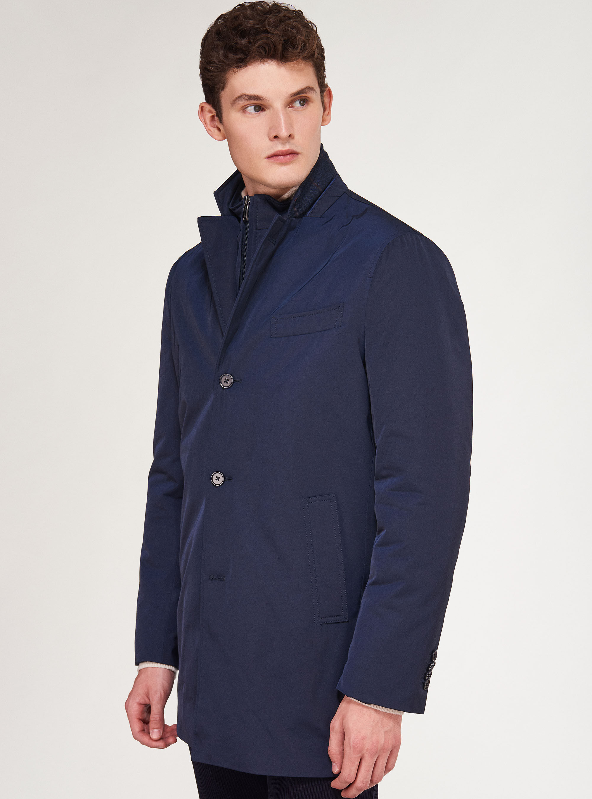 Dkny slim fit navy twill funnel neck coat hotsell