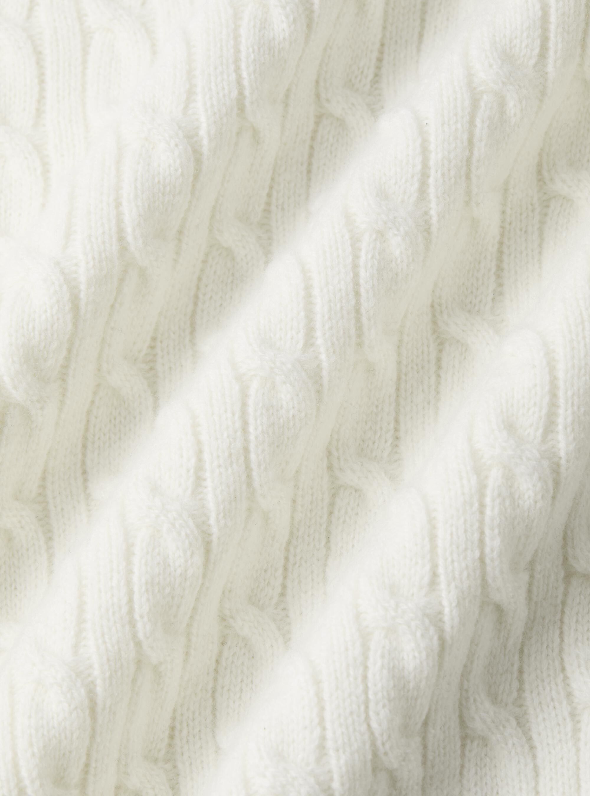 Girocollo in maglia con treccia in lana cashmere, BIANCO
