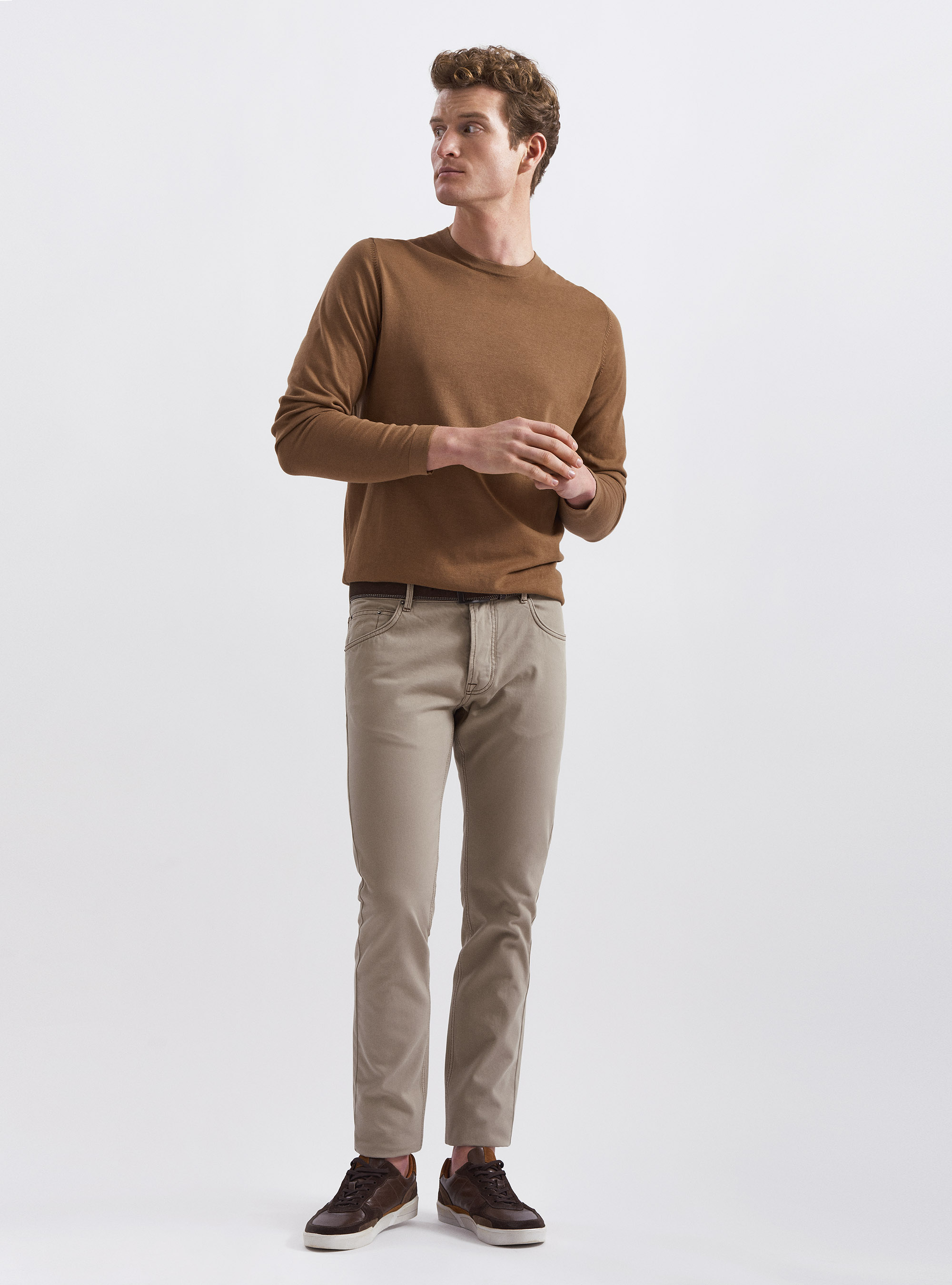 Crew-neck cotton crepe sweater, TORTORA 0542C