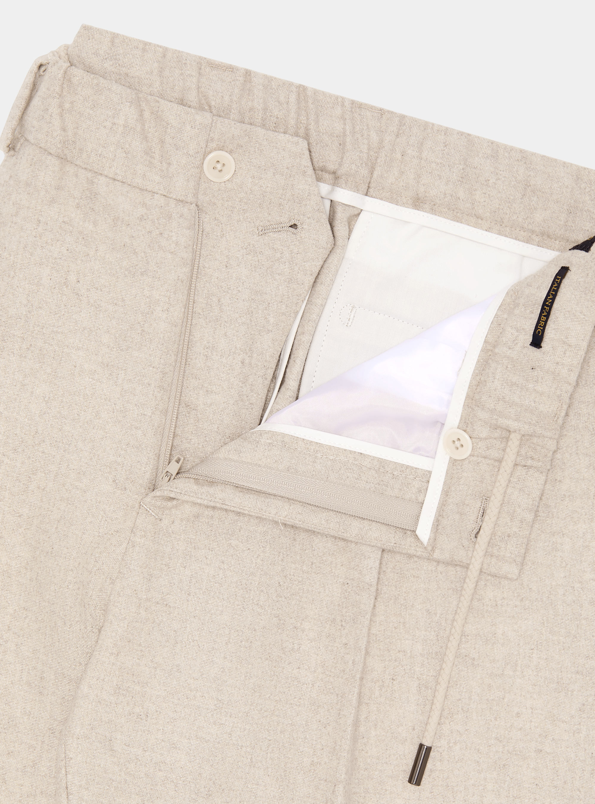 Pantaloni leggeri con pince e coulisse in misto lana, ECRU