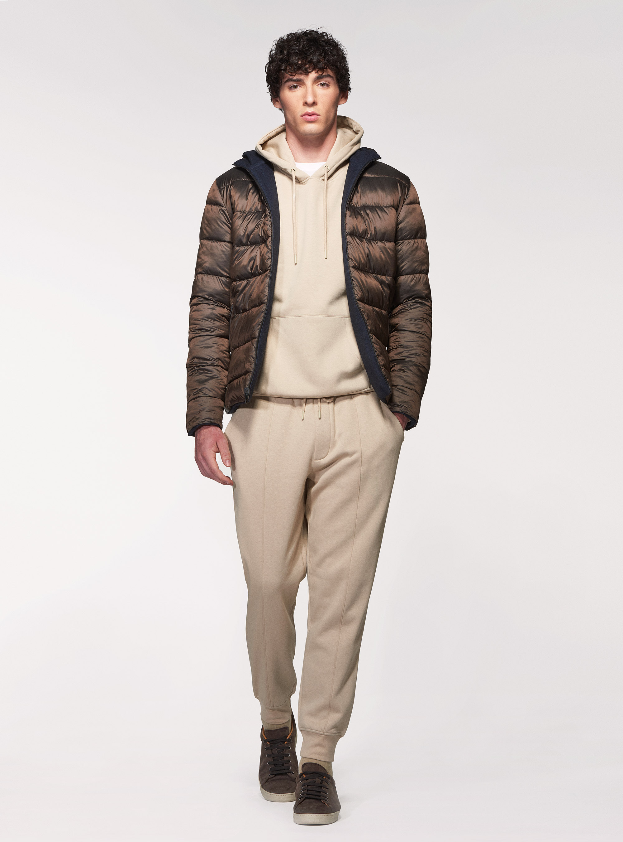 Felpa in misto cotone con cappuccio, ECRU