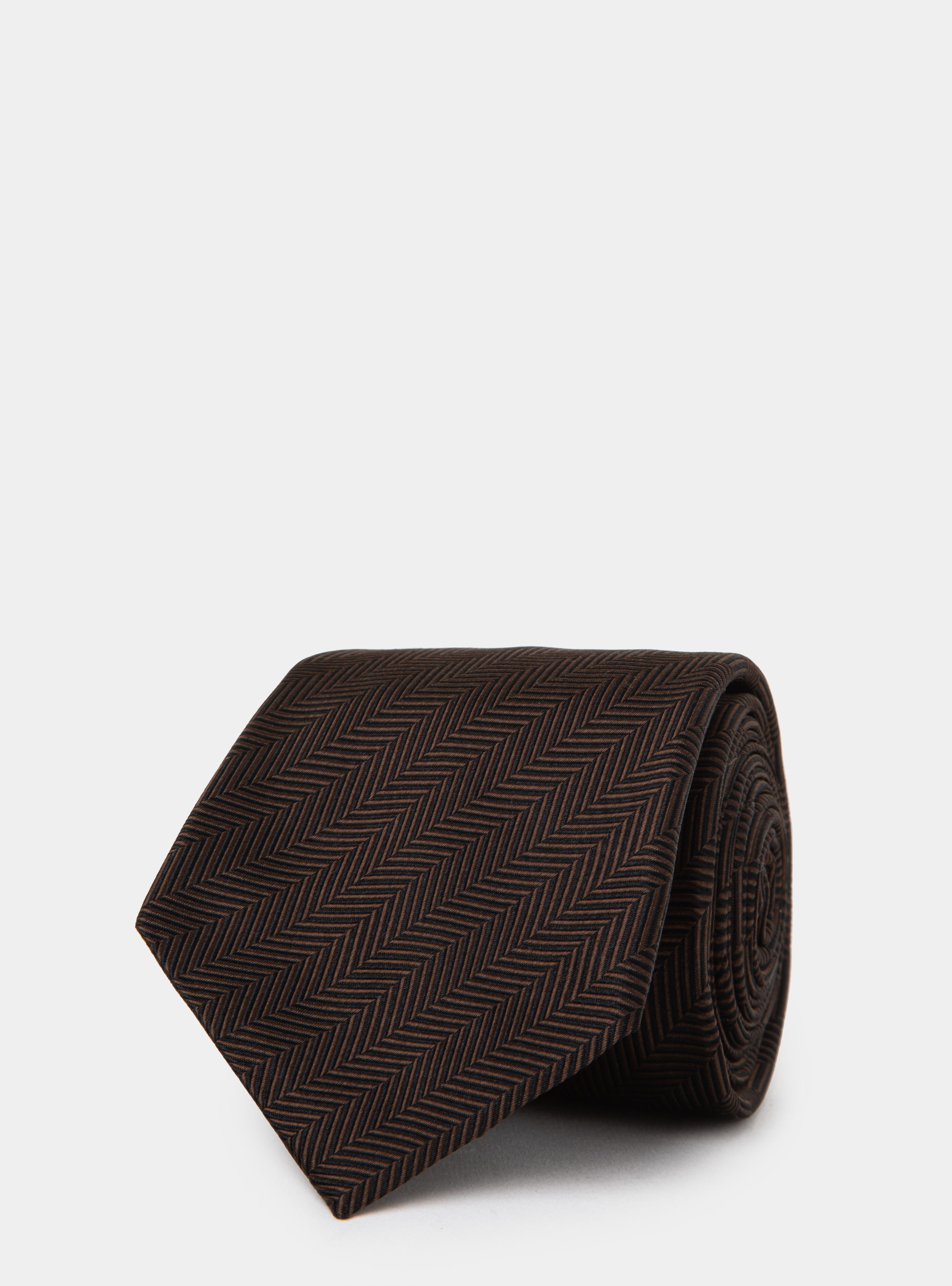 Cravatta in seta herringbone, MARRONE