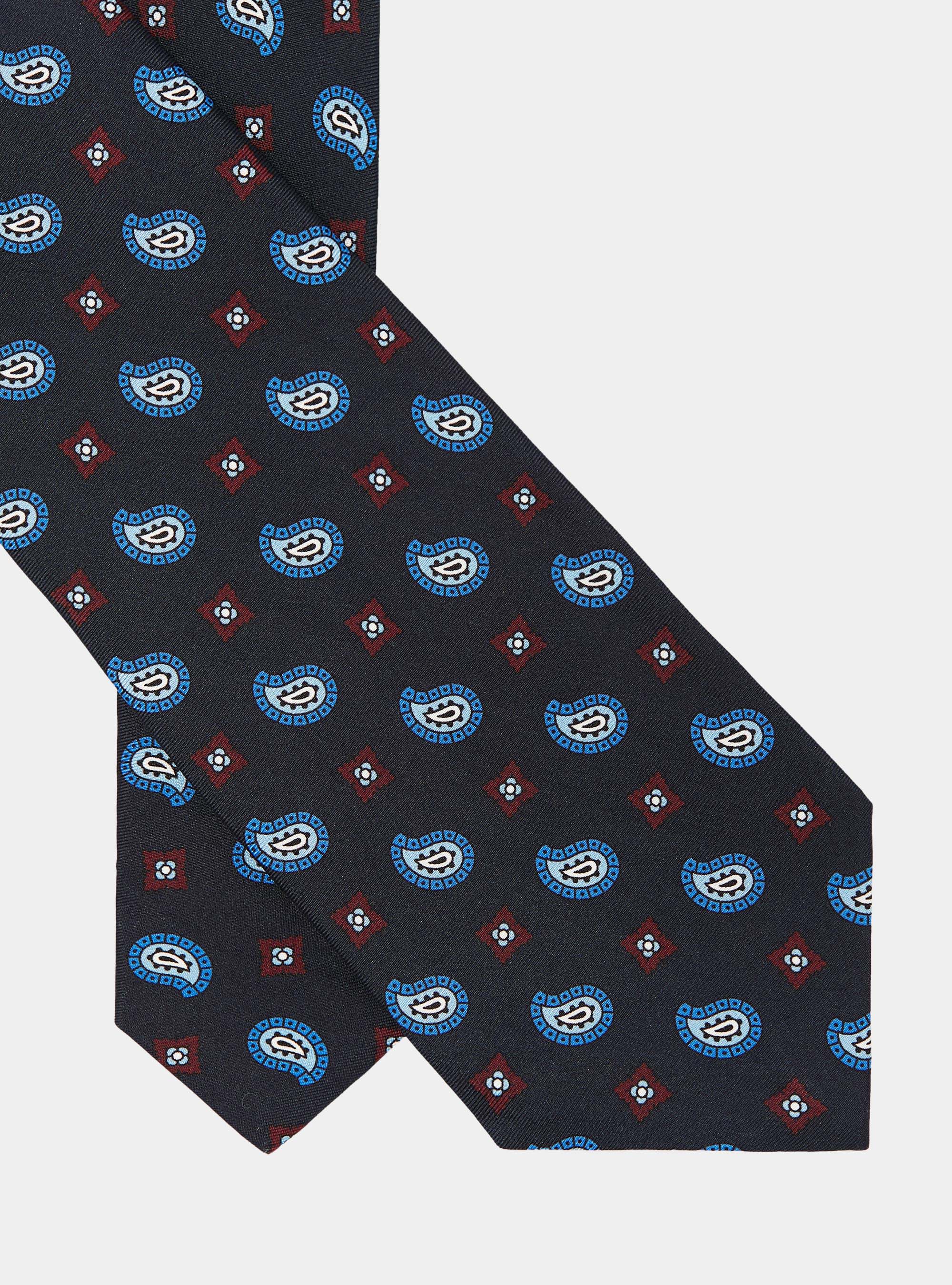 Paisley pattern silk tie, NAVY BLUE