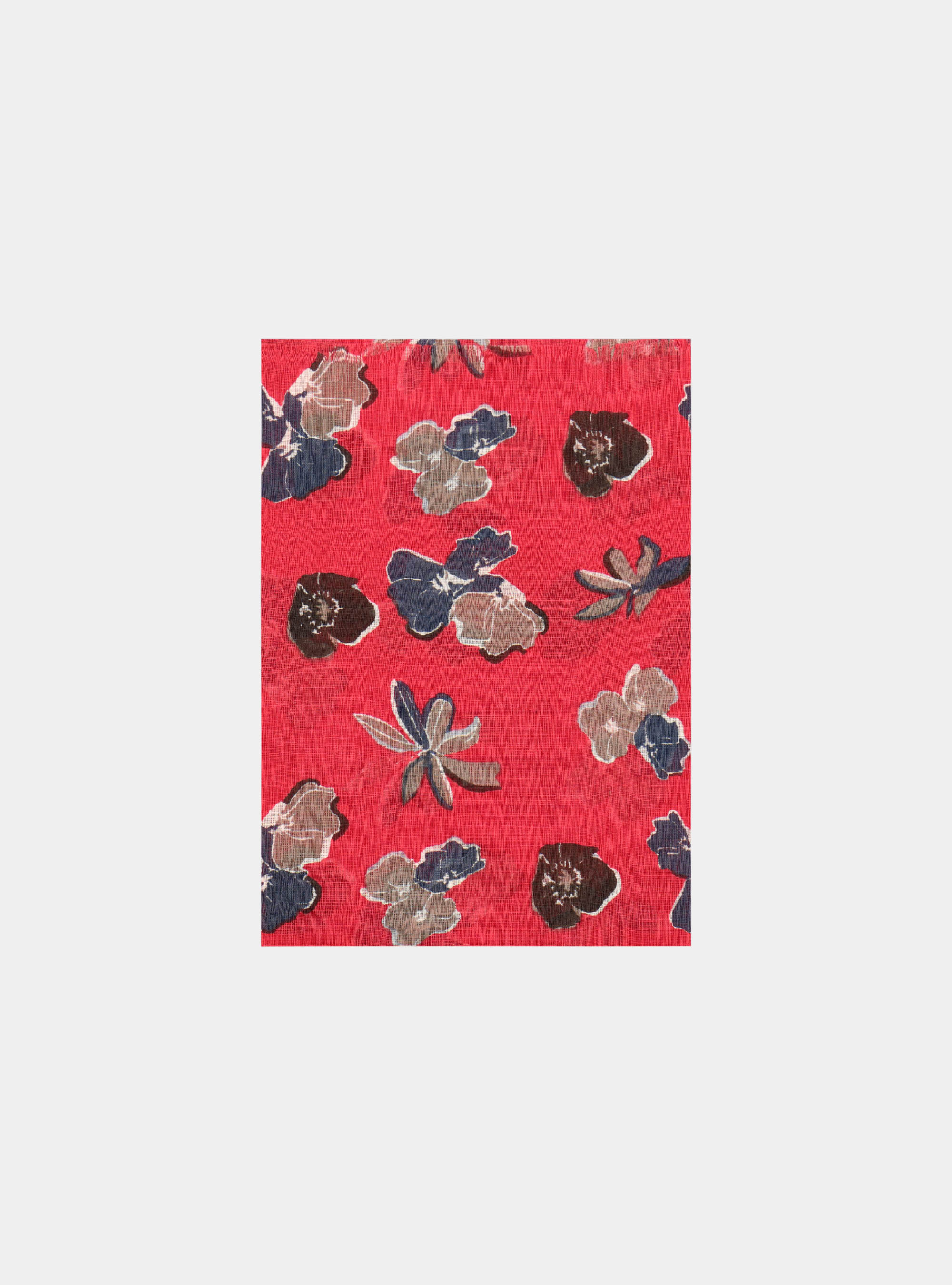 Sciarpa a fiori in misto lino, ROSSO