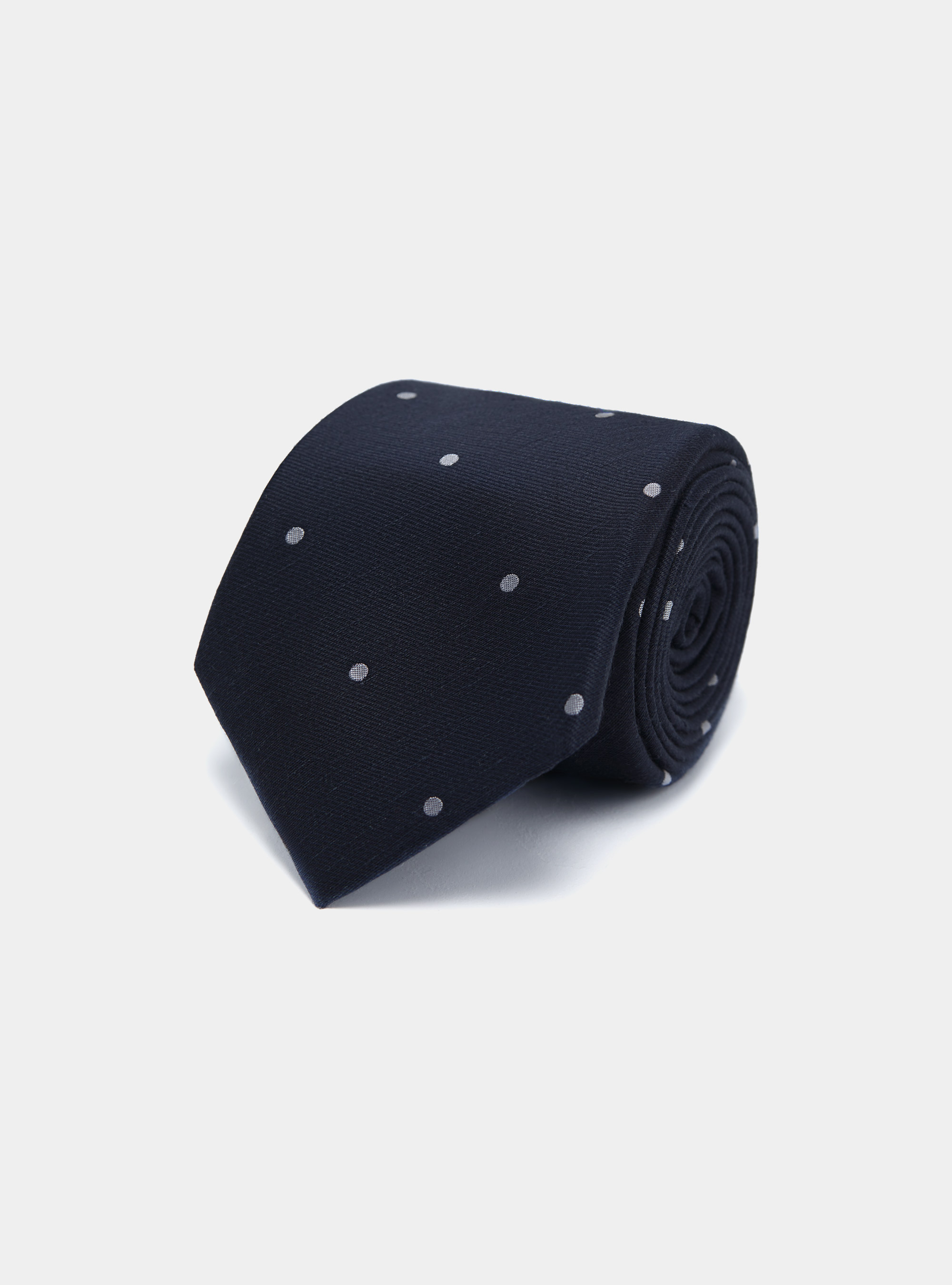 Cravatta micro pois in seta e lino, BLU NAVY