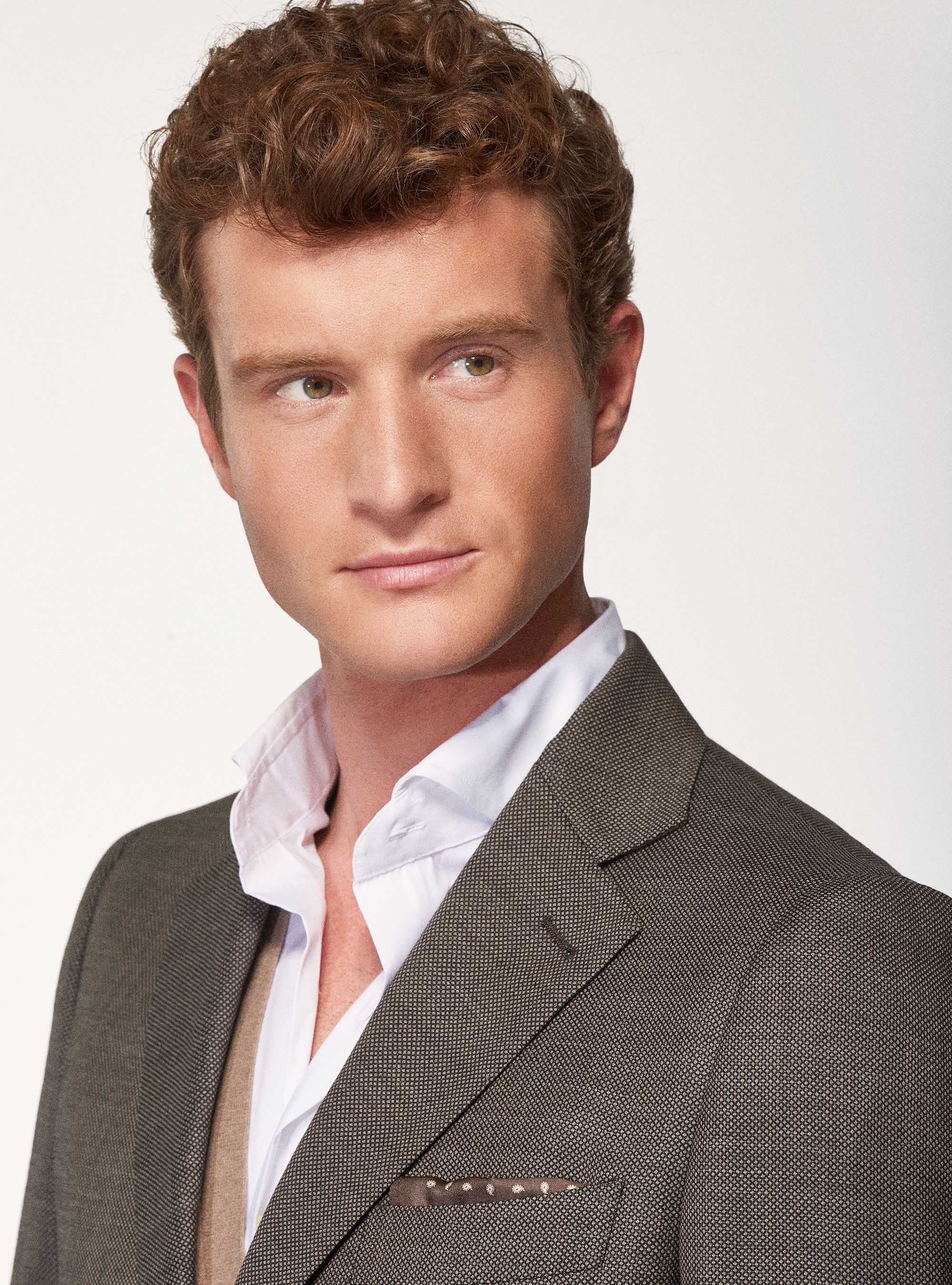 Giacca per abito in pura lana occhio di pernice, MARRONE