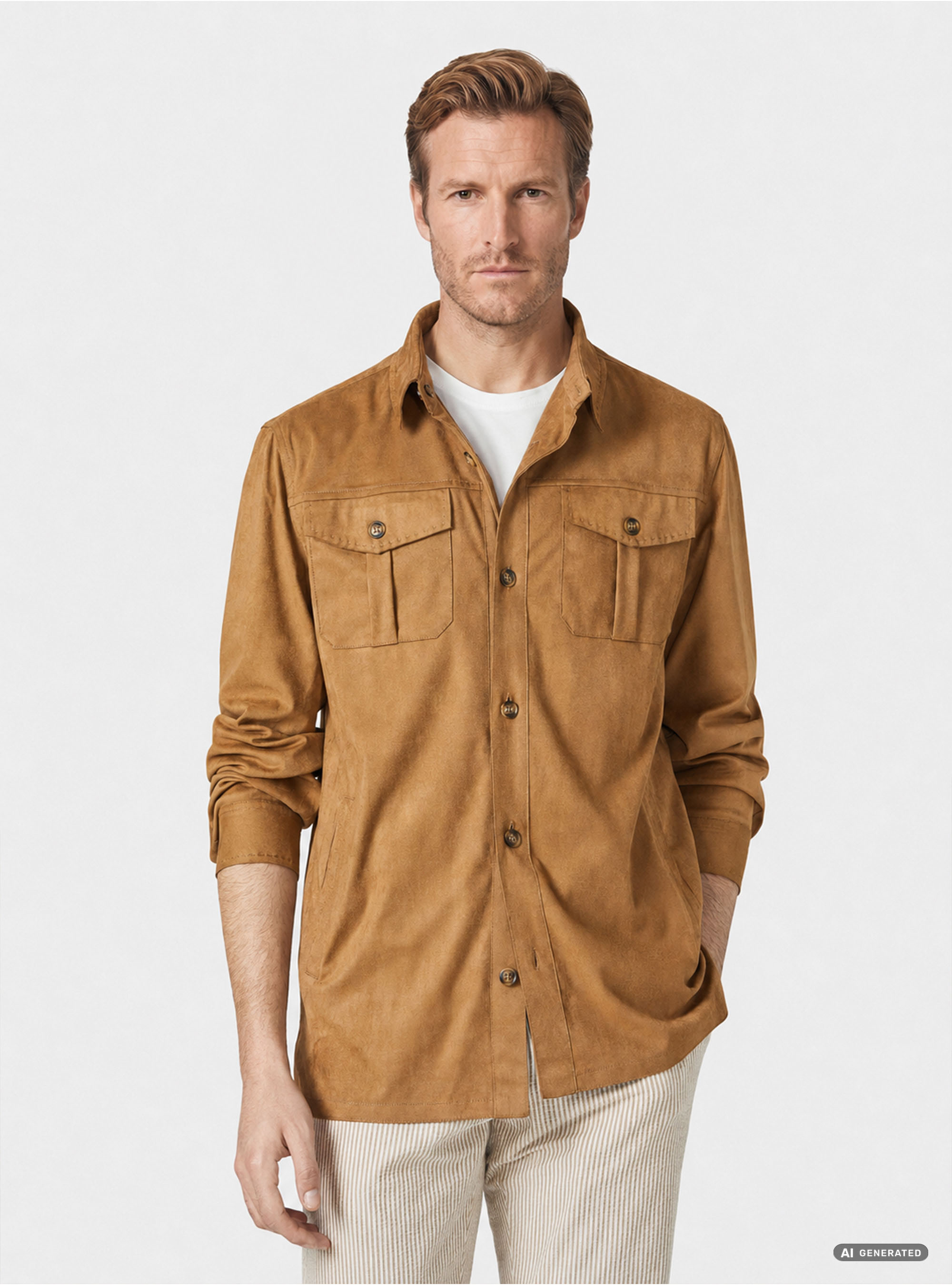 Suede effect shirt jacket, BROWN