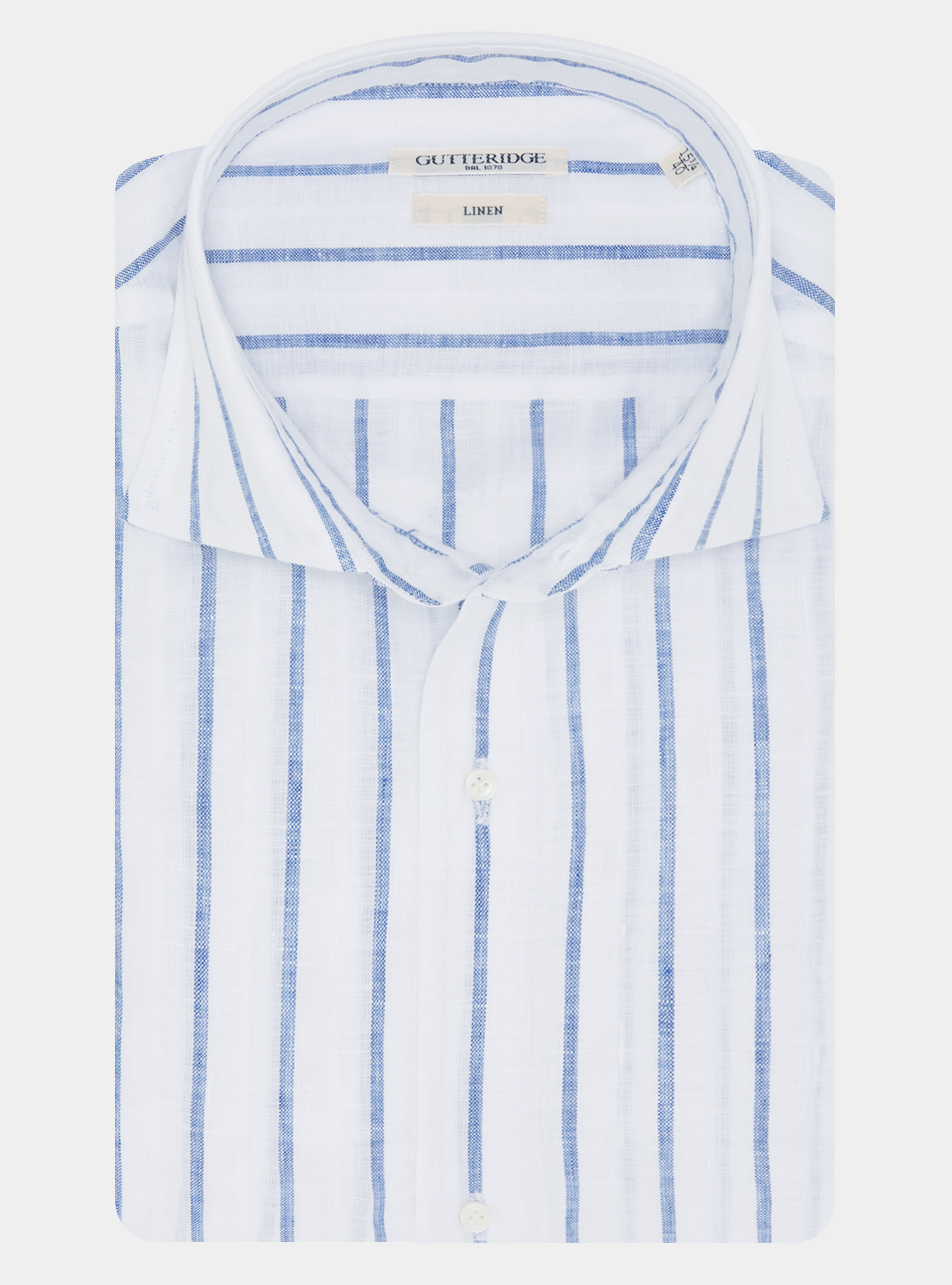 Camisa de rayas en mezcla de lino, AZUL MEDIO